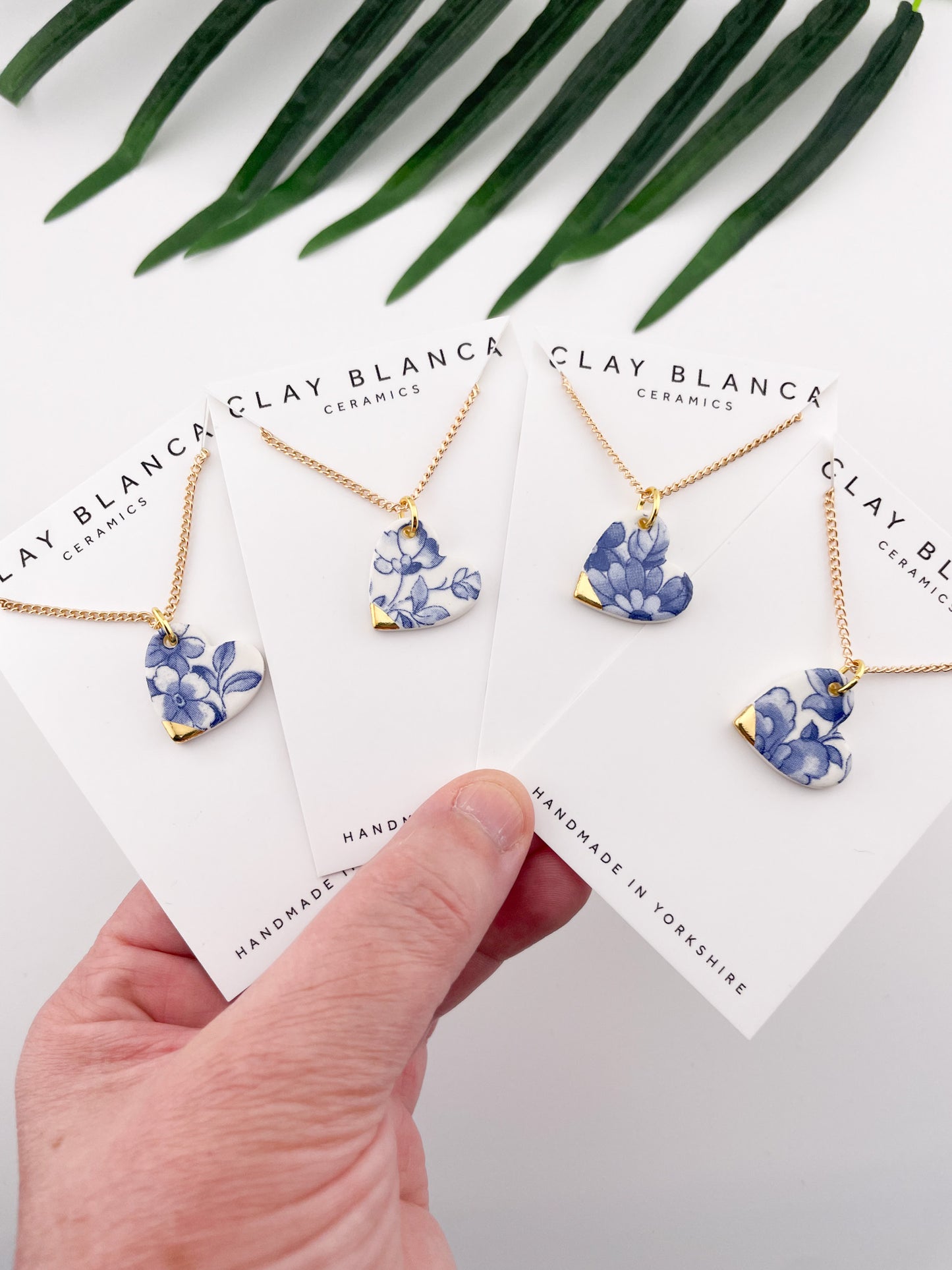 Vintage china - blue heart necklace with gold tips