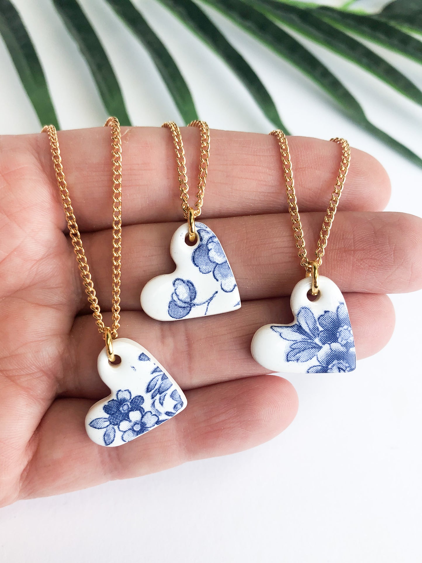 Vintage china - blue heart necklace