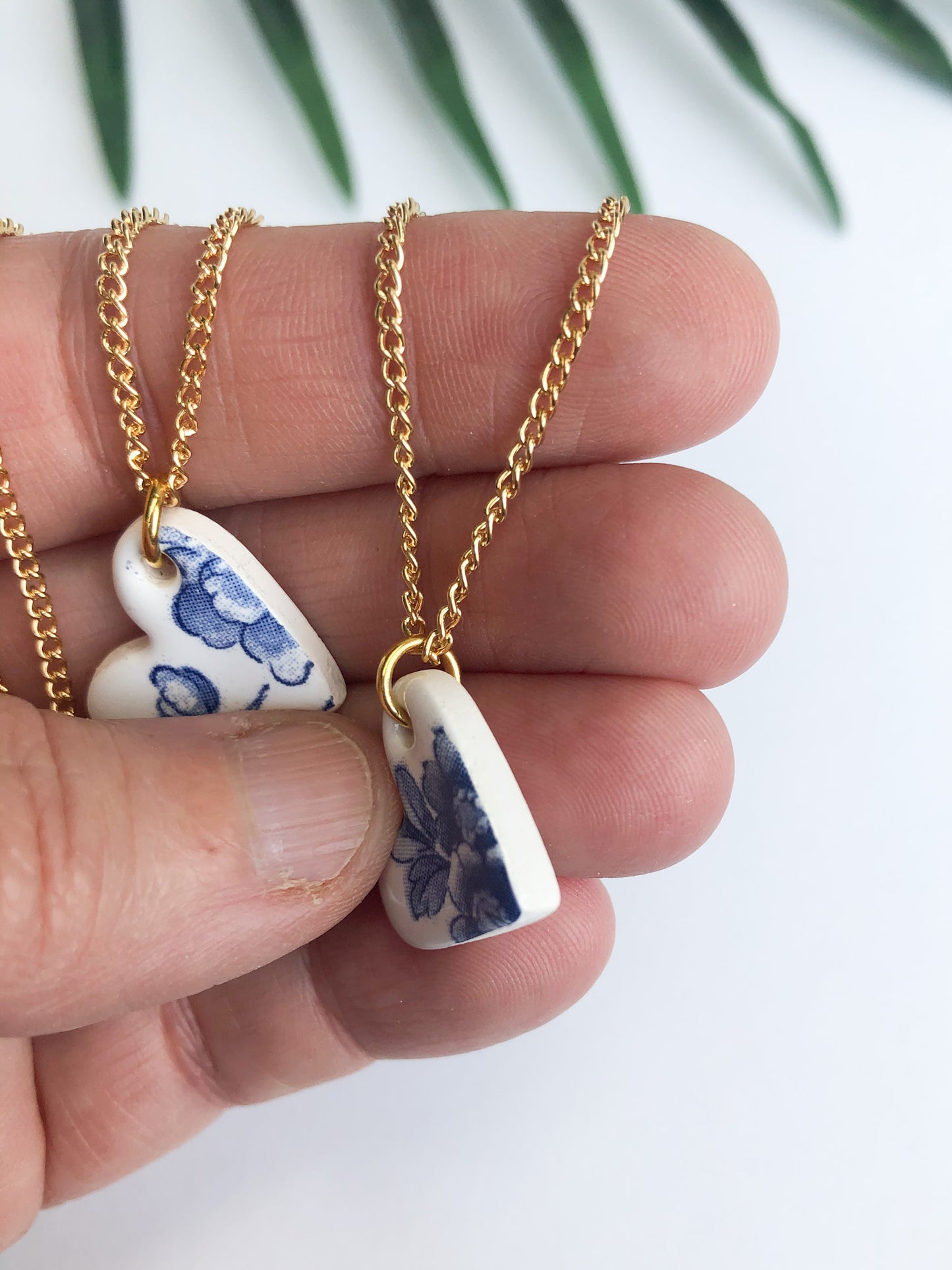 Vintage china - blue heart necklace