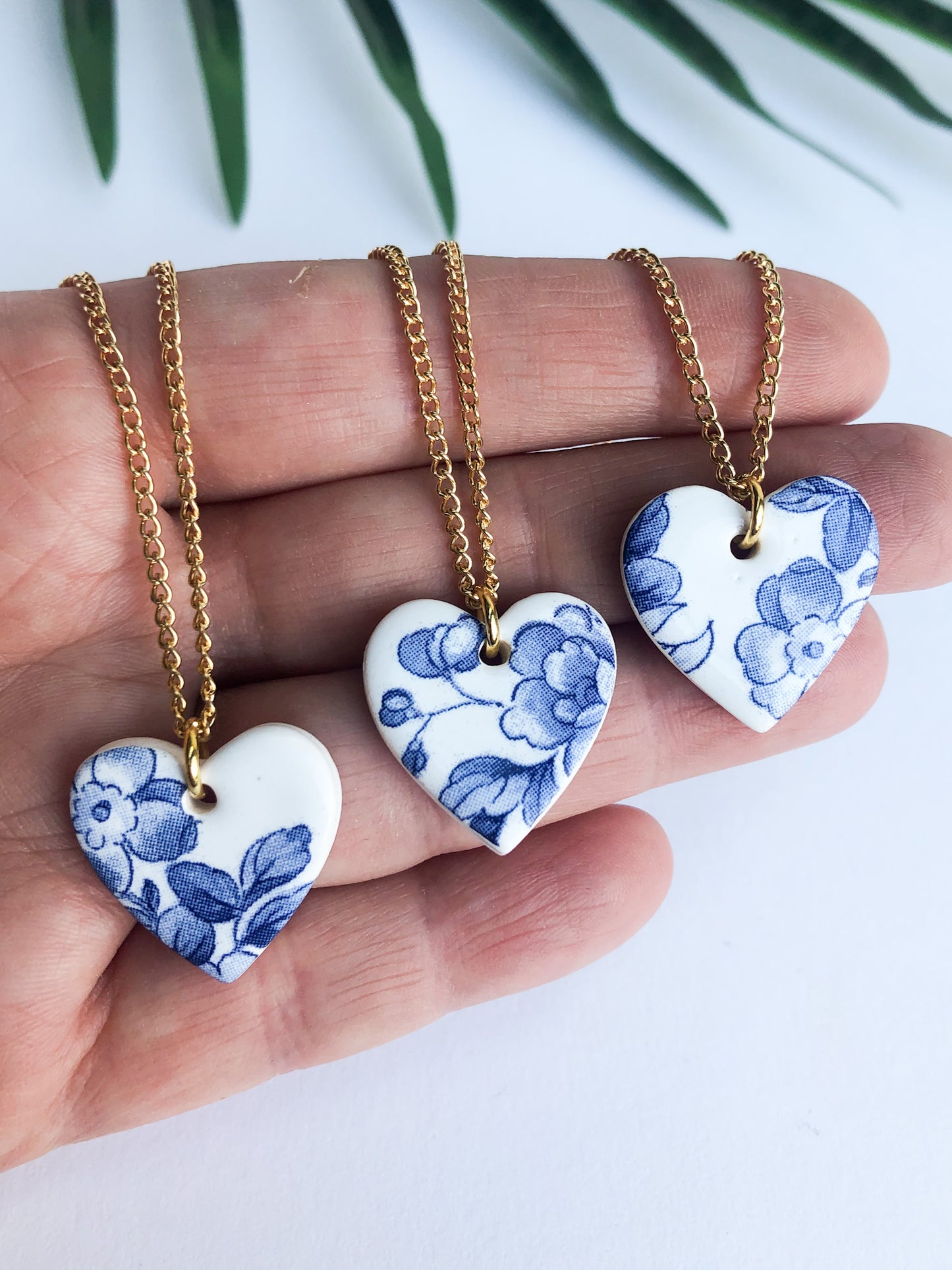 Vintage china - blue heart necklace