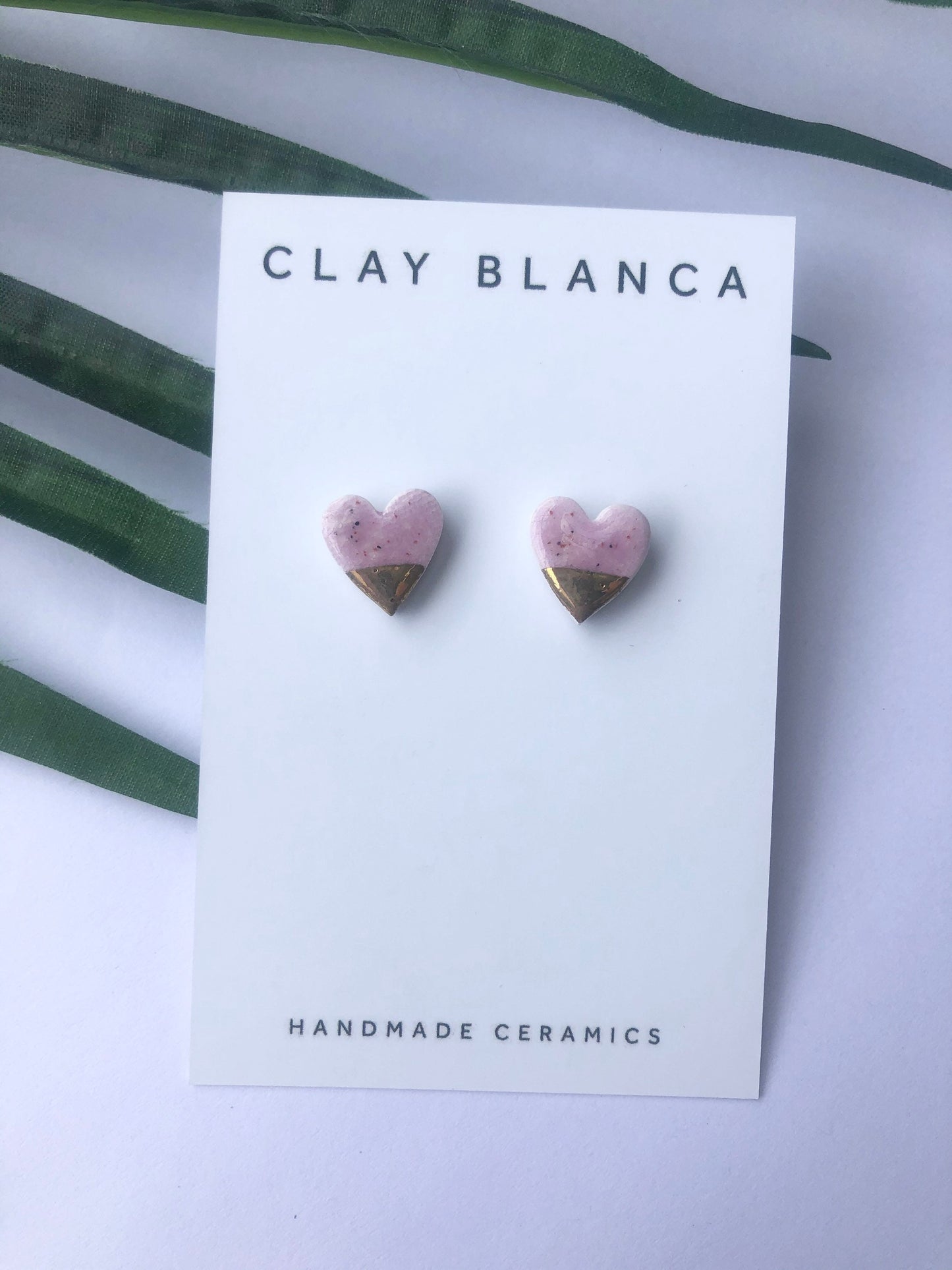 Speckled Lilac heart studs with gold tips