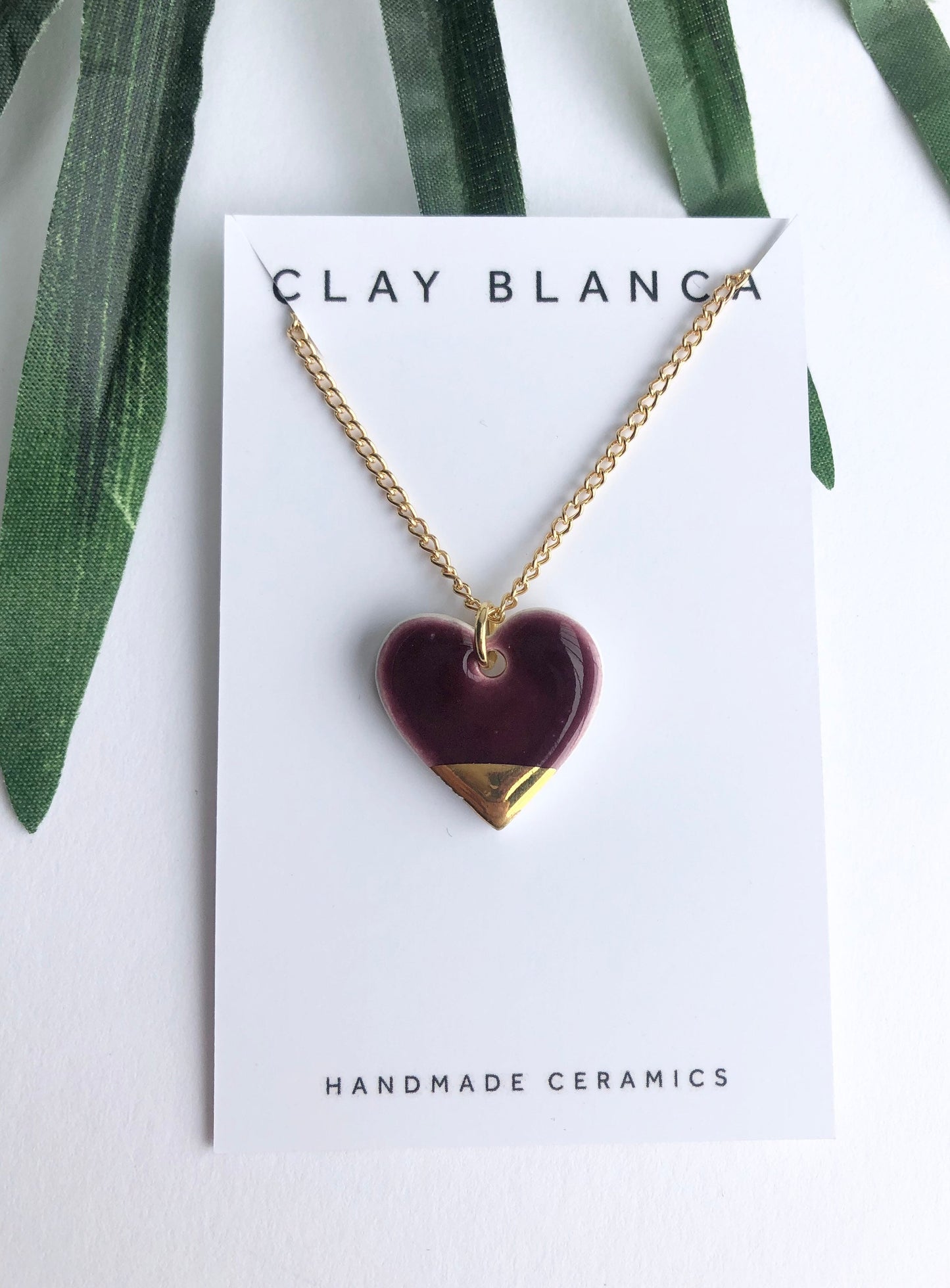 Burgundy large heart necklace with gold tip