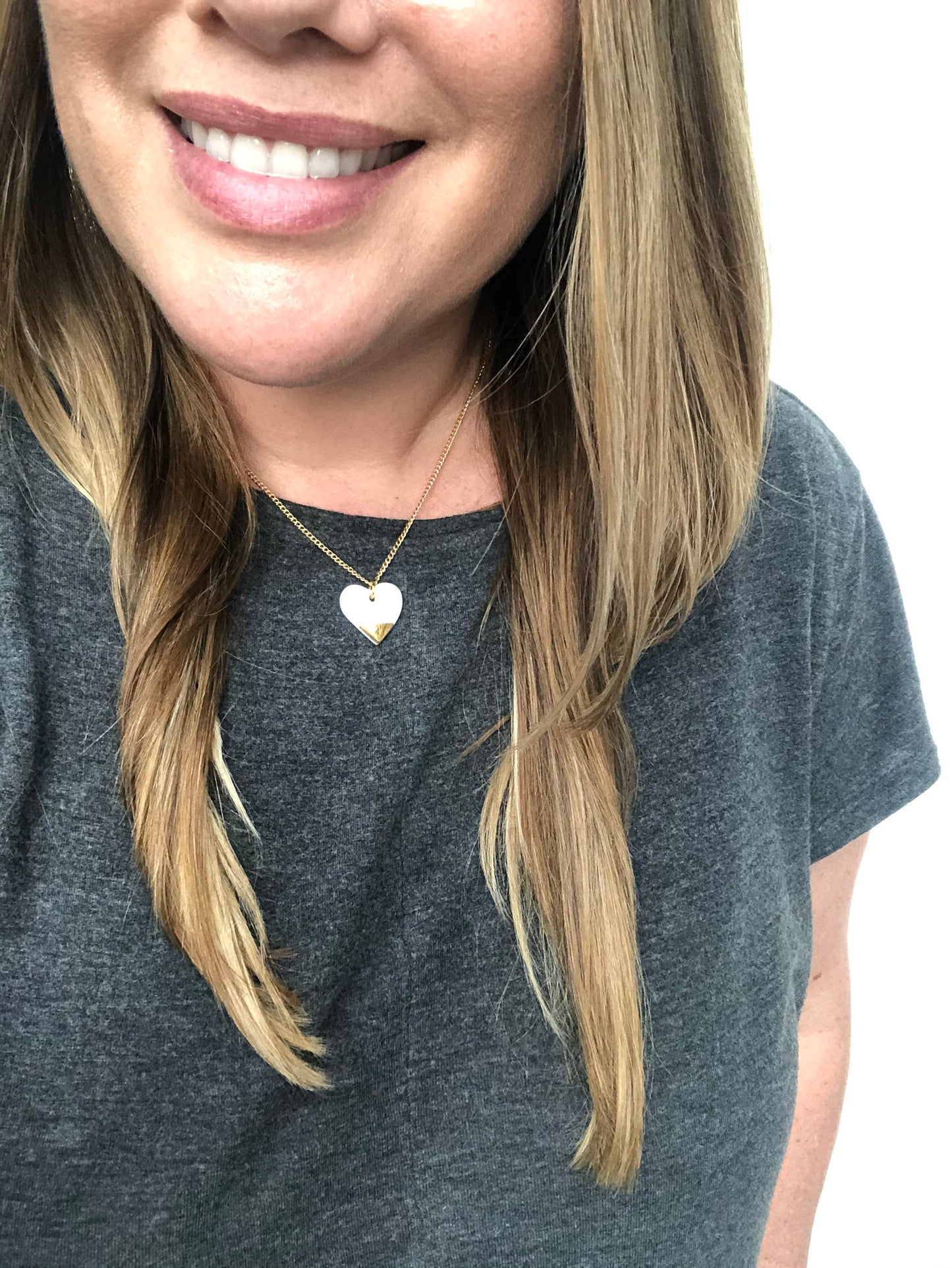 White large heart necklace with gold tip