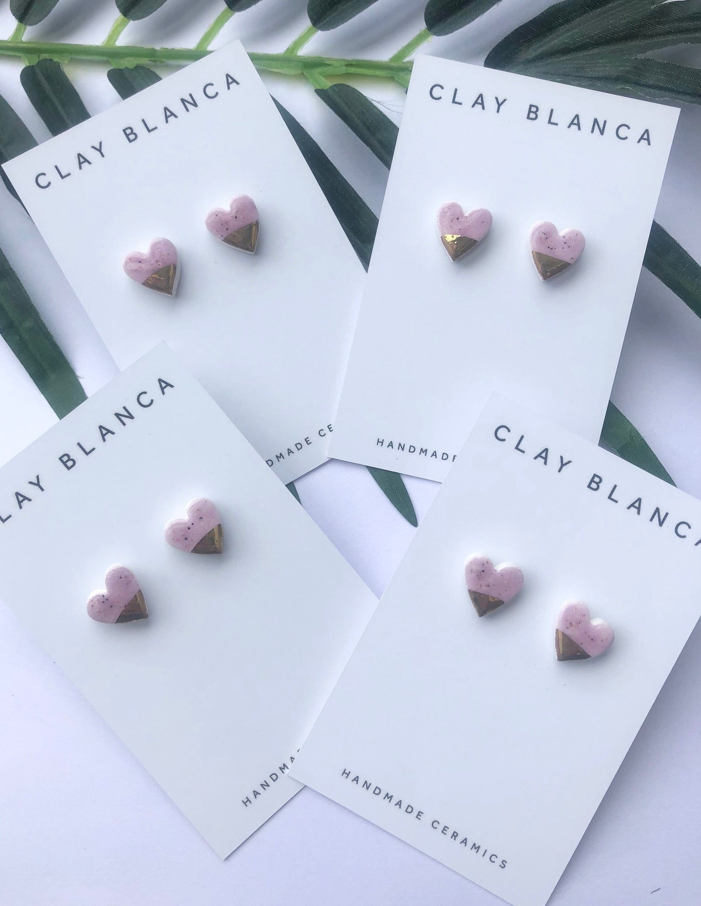 Speckled Lilac heart studs with gold tips
