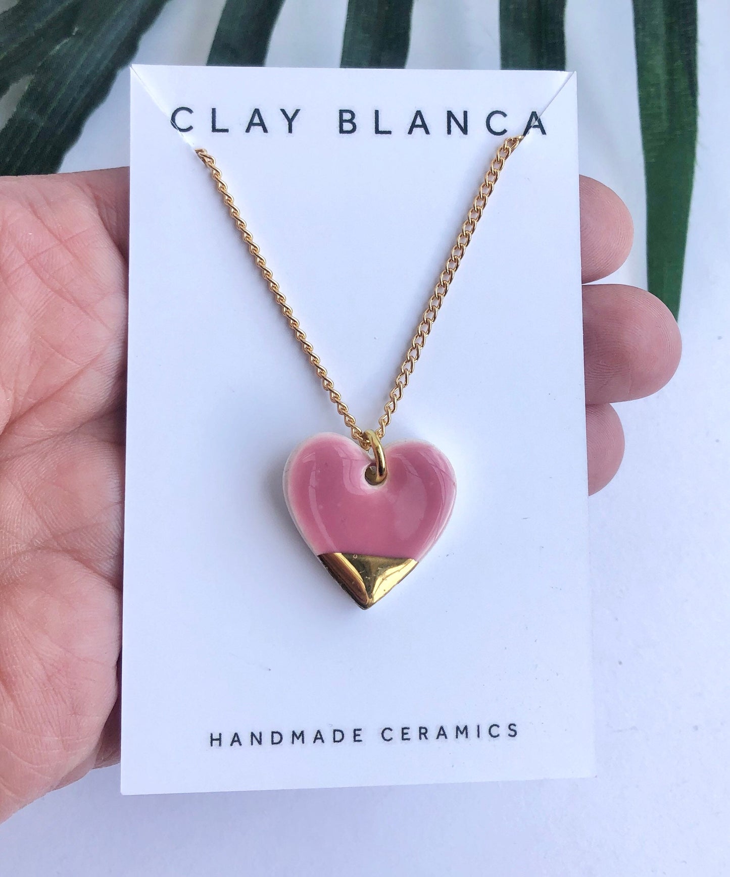 Pink large heart necklace with gold tip