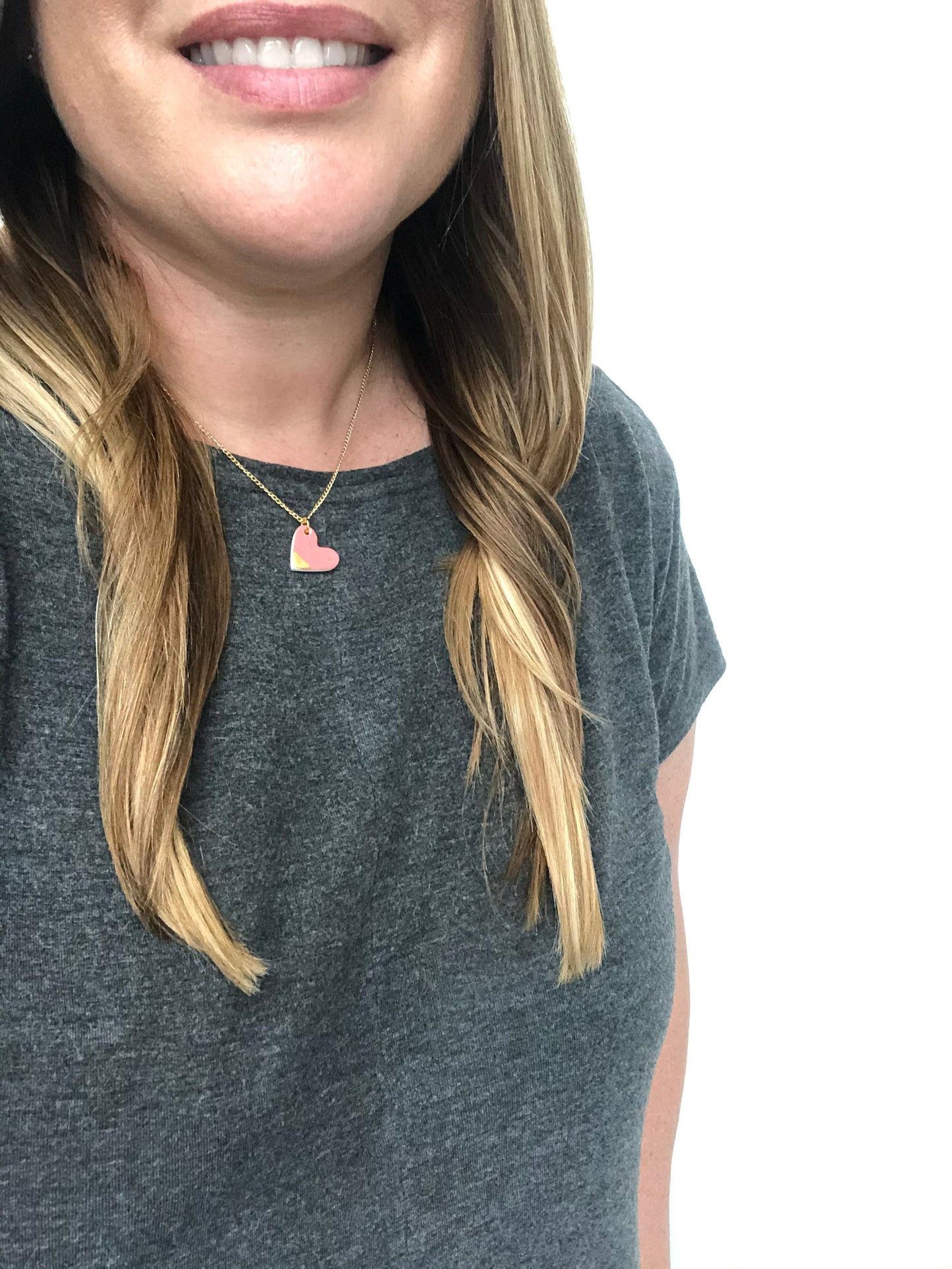 Speckled Purple small heart necklace with gold tip