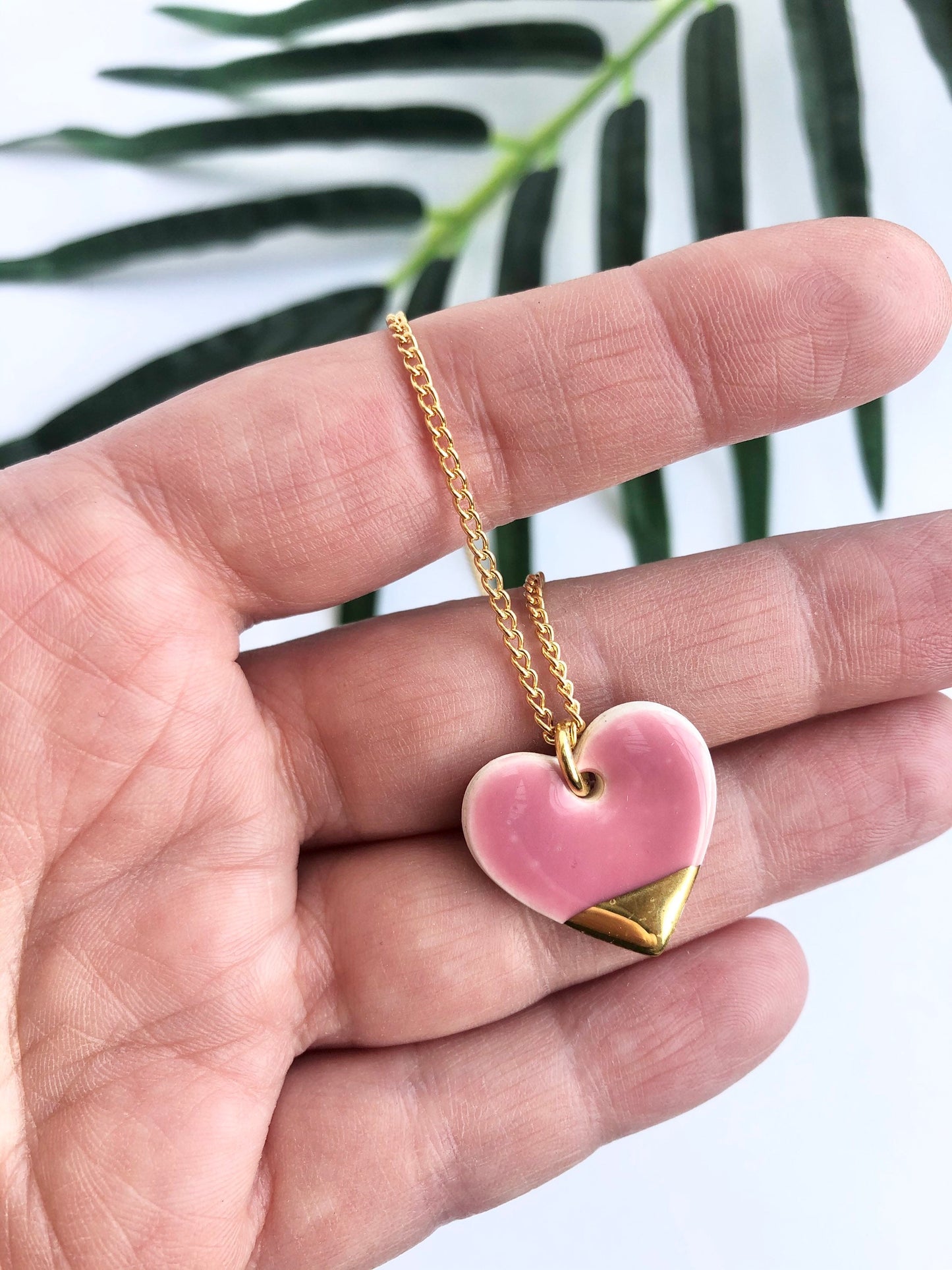 Pink large heart necklace with gold tip