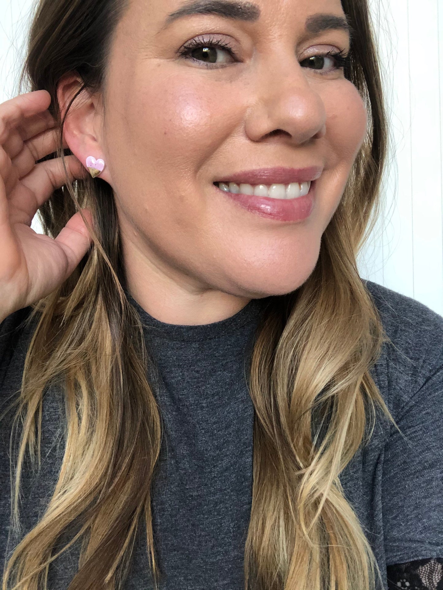 Speckled Purple heart studs with gold tips
