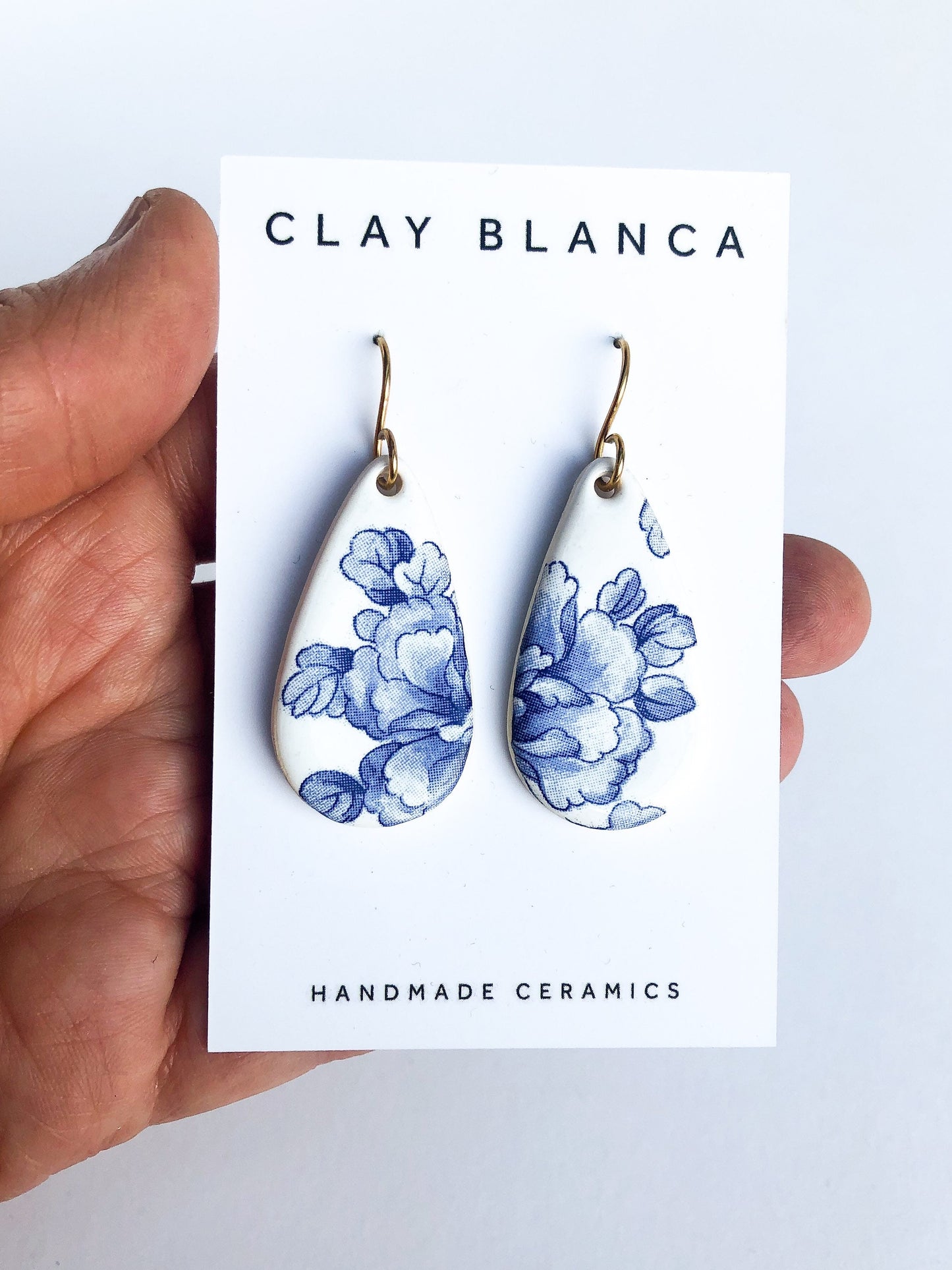 Vintage china - blue large teardrop dangles
