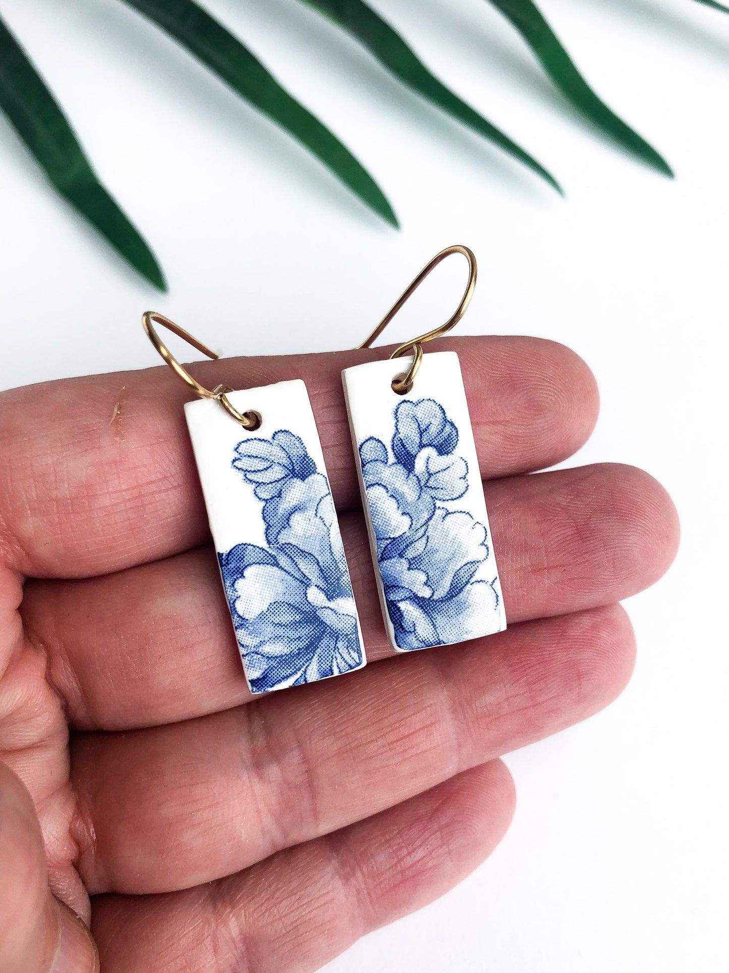 Vintage china - blue large rectangle dangles