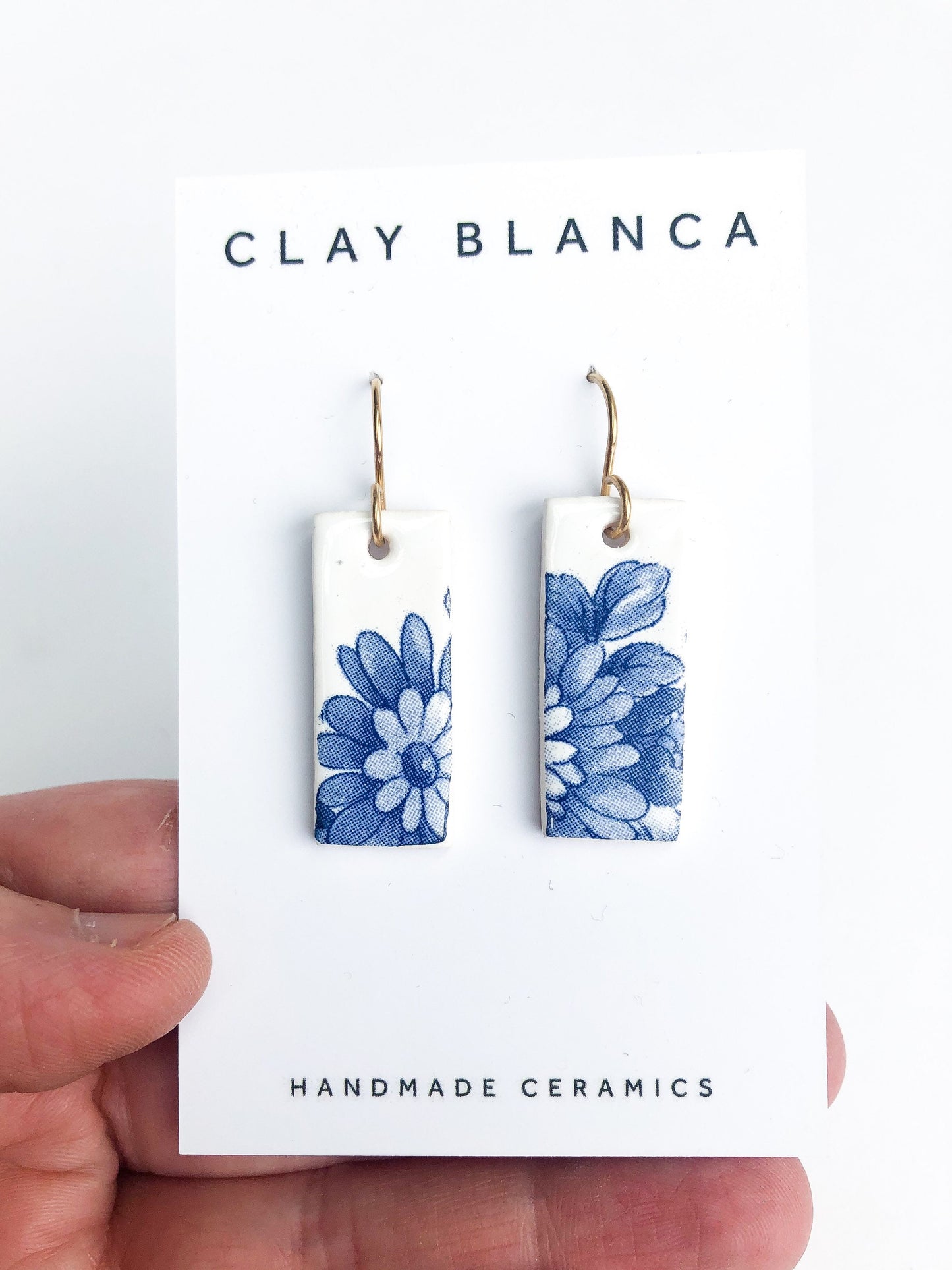 Vintage china - blue large rectangle dangles