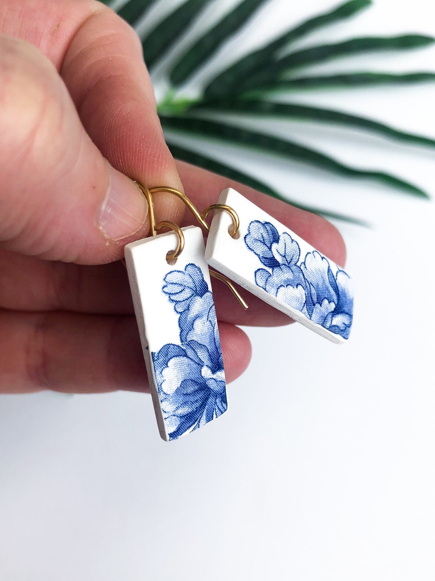 Vintage china - blue large rectangle dangles