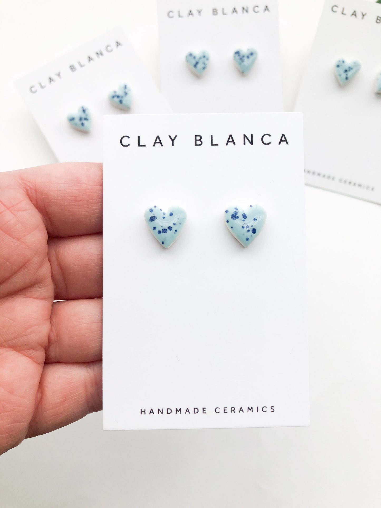 Speckled Sky Blue heart studs
