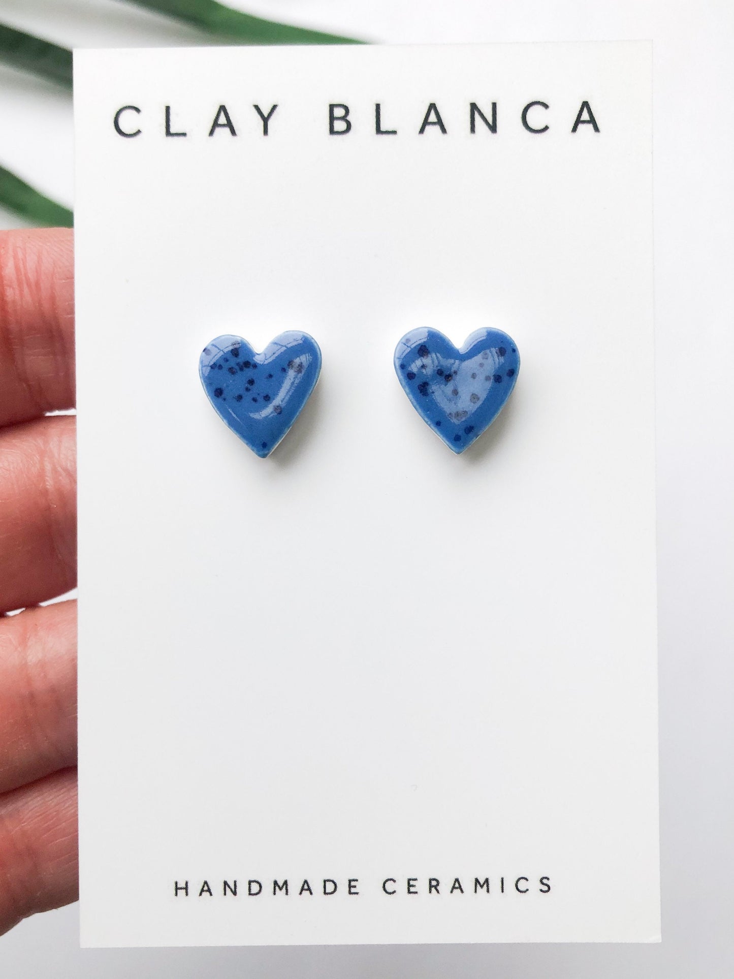 Speckled Blue heart studs