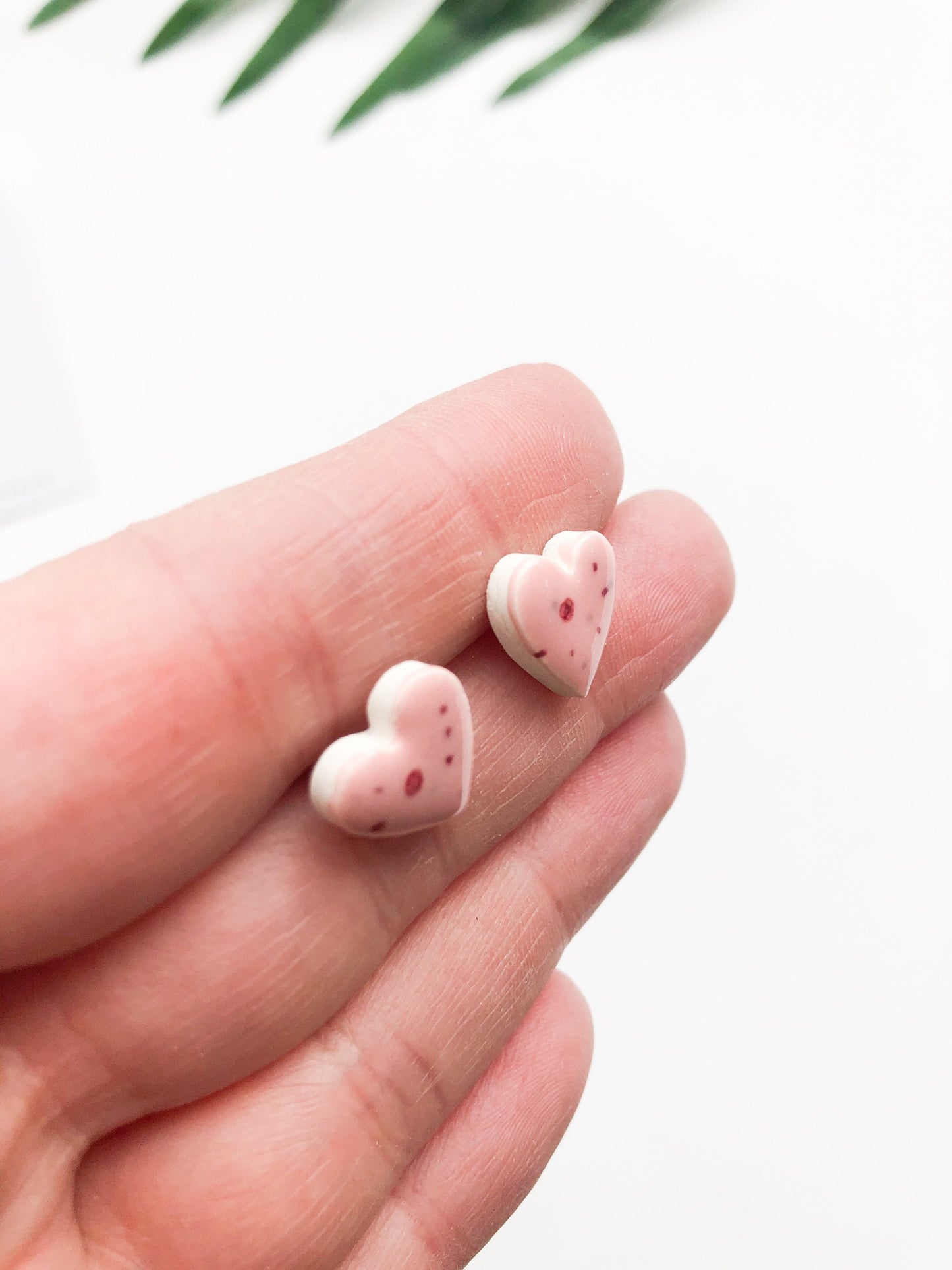 Speckled Pink heart studs