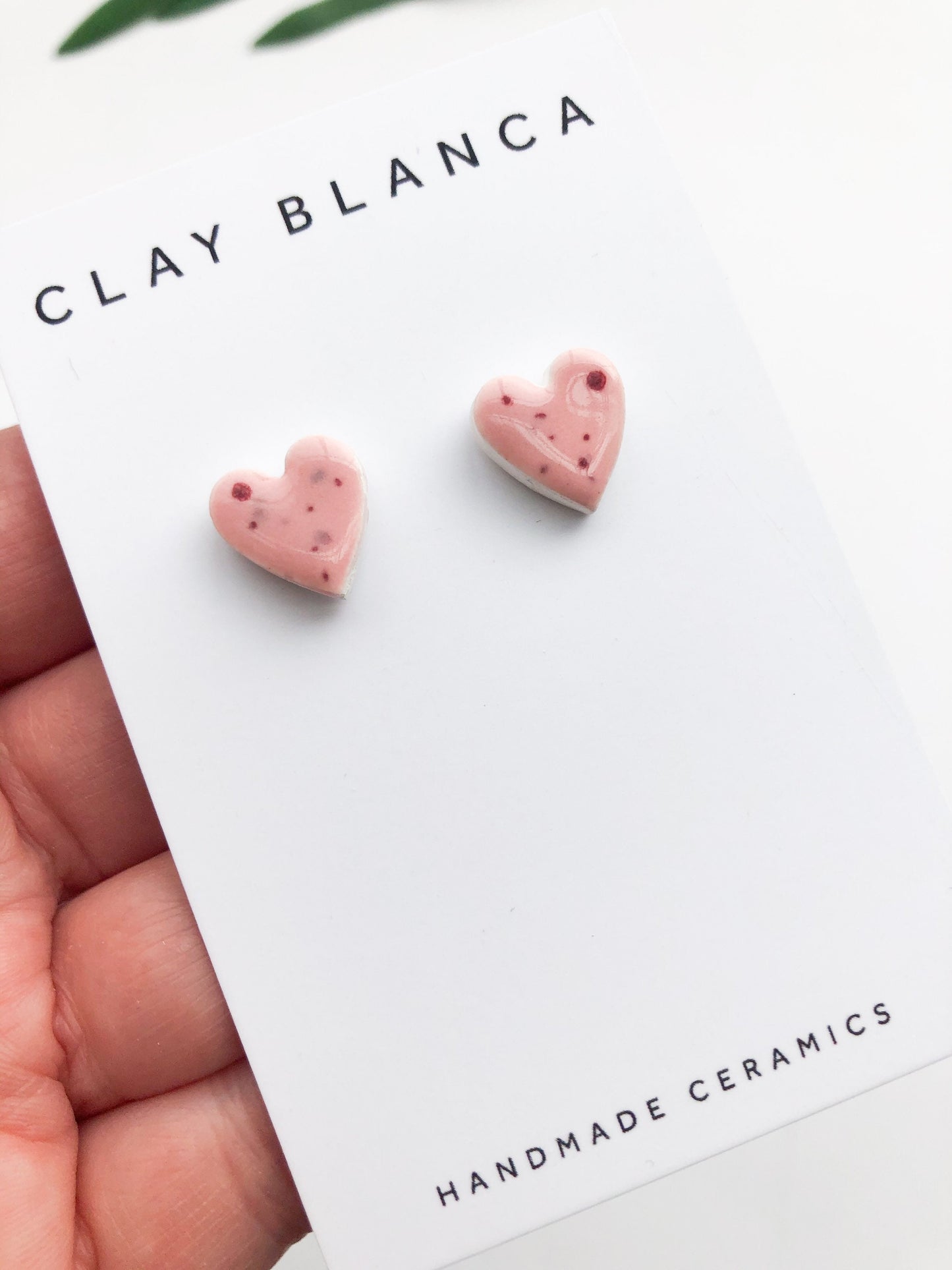 Speckled Pink heart studs