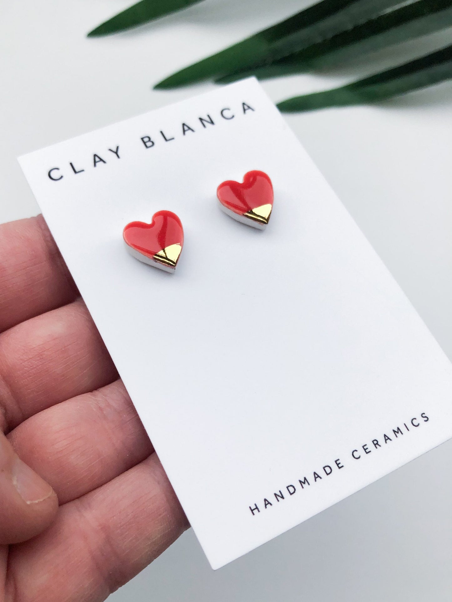 Strawberry Red heart studs with gold tips