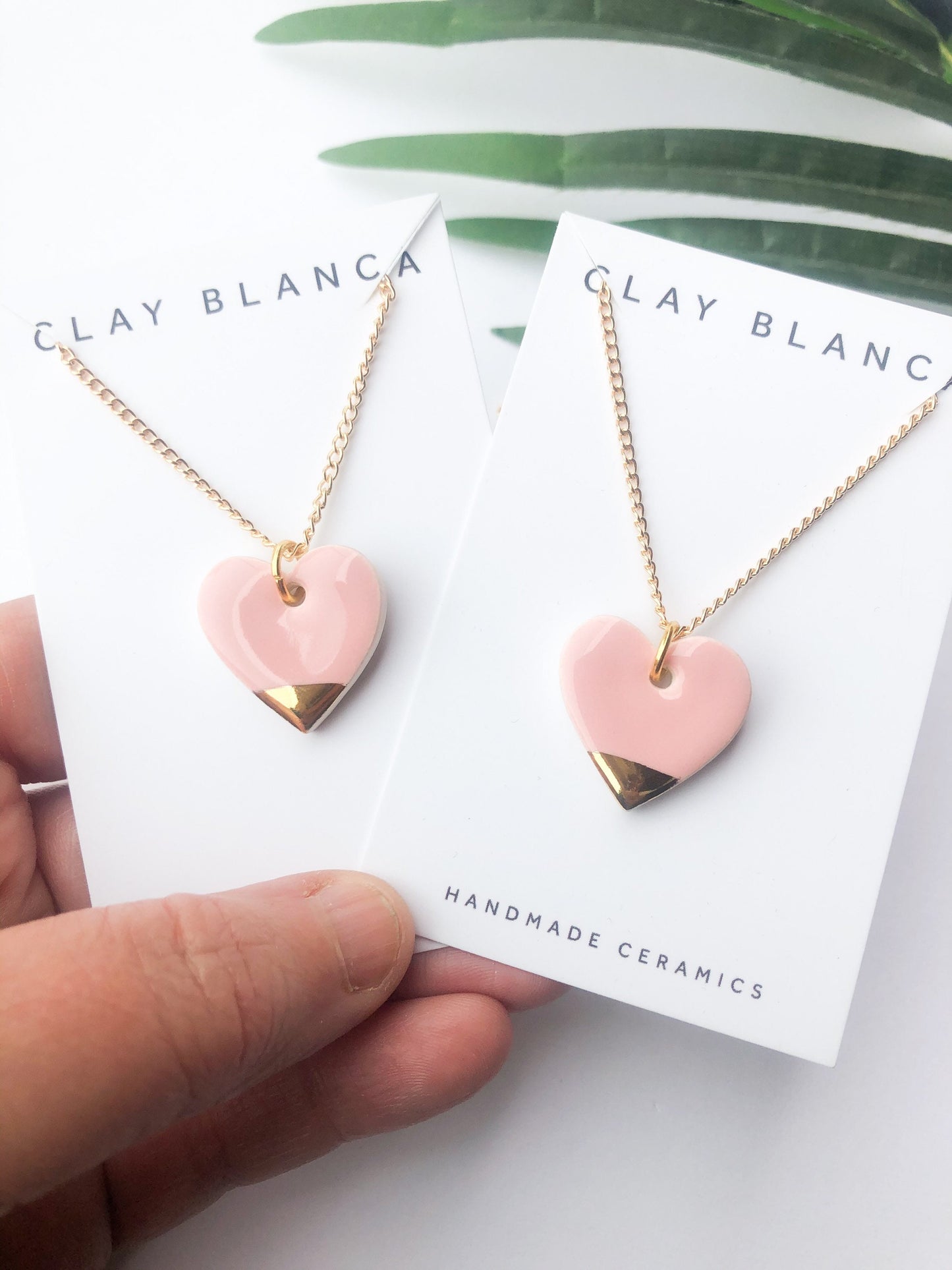Light Pink large heart necklace with gold tips