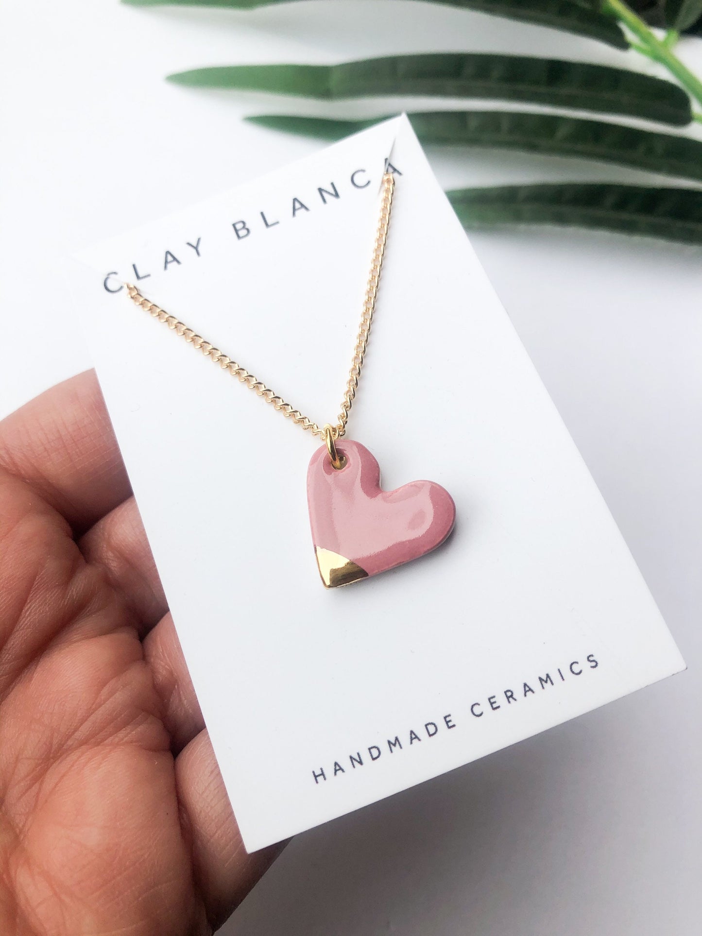 Dusty Pink small heart necklace with gold tip