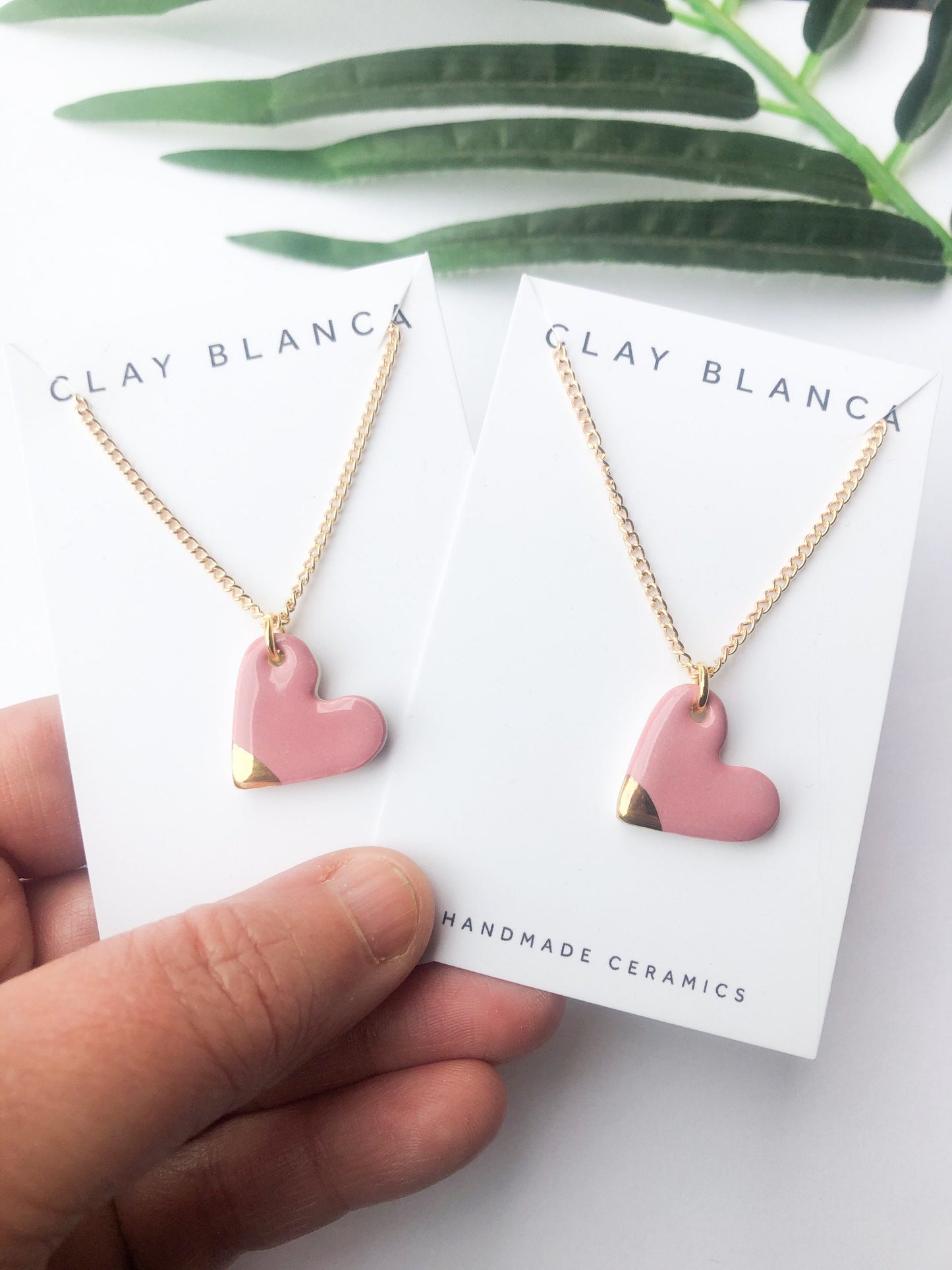 Dusty Pink small heart necklace with gold tip