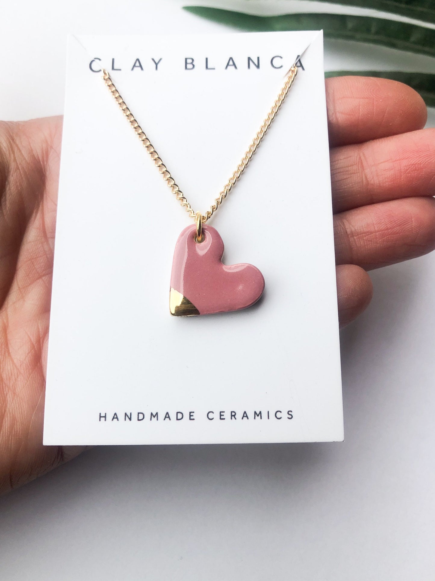 Dusty Pink small heart necklace with gold tip