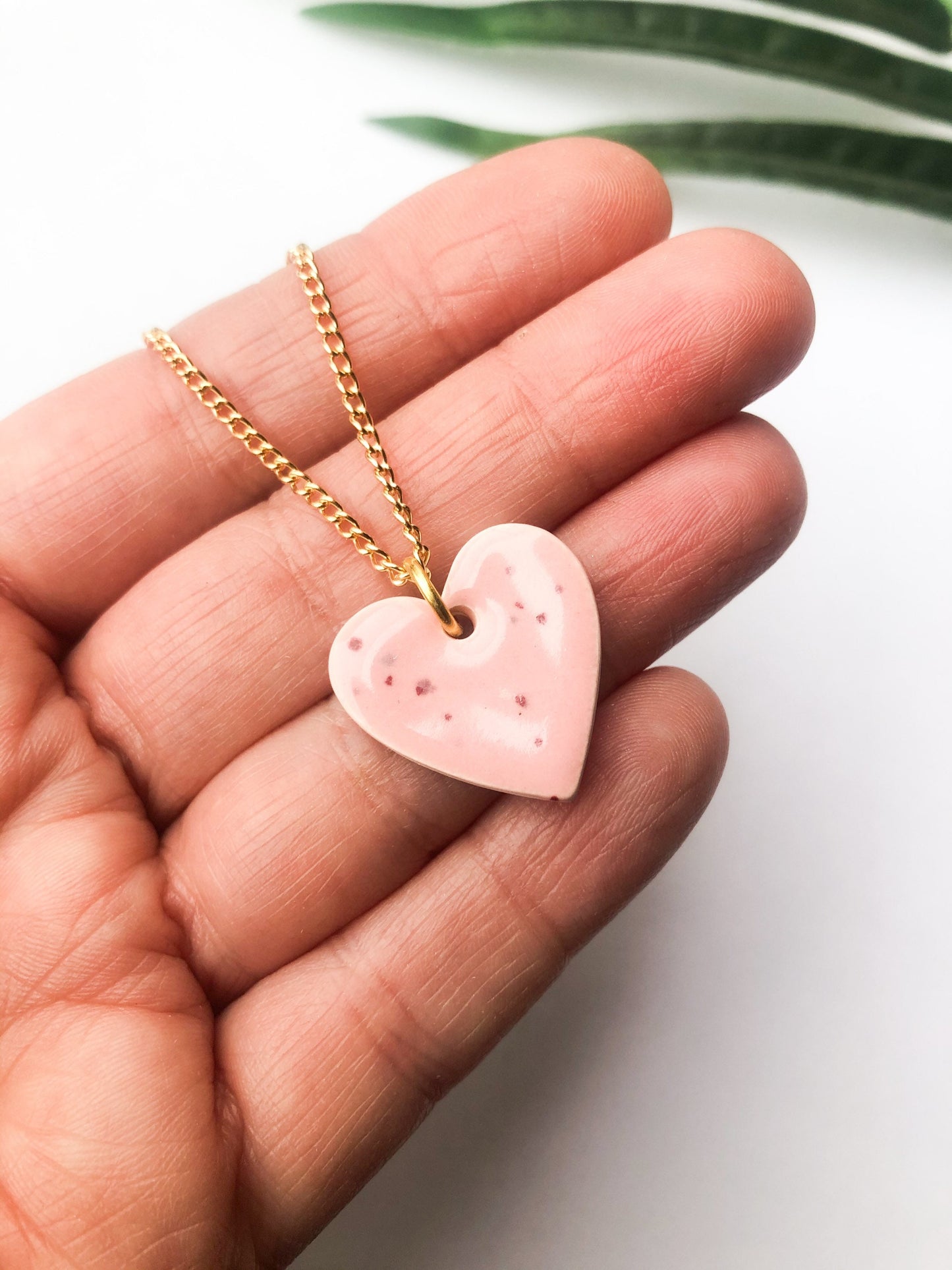 Speckled Pink large heart necklace