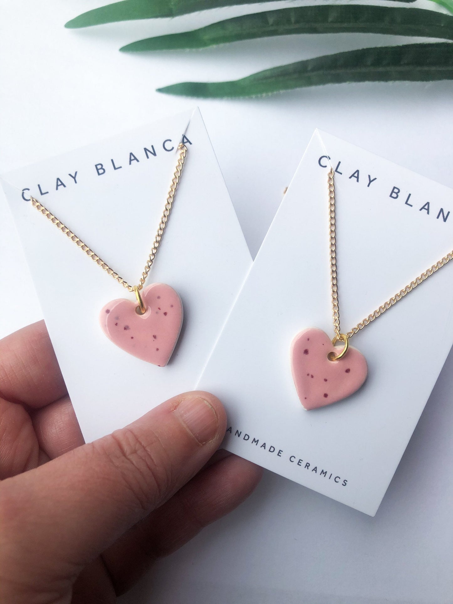 Speckled Pink large heart necklace