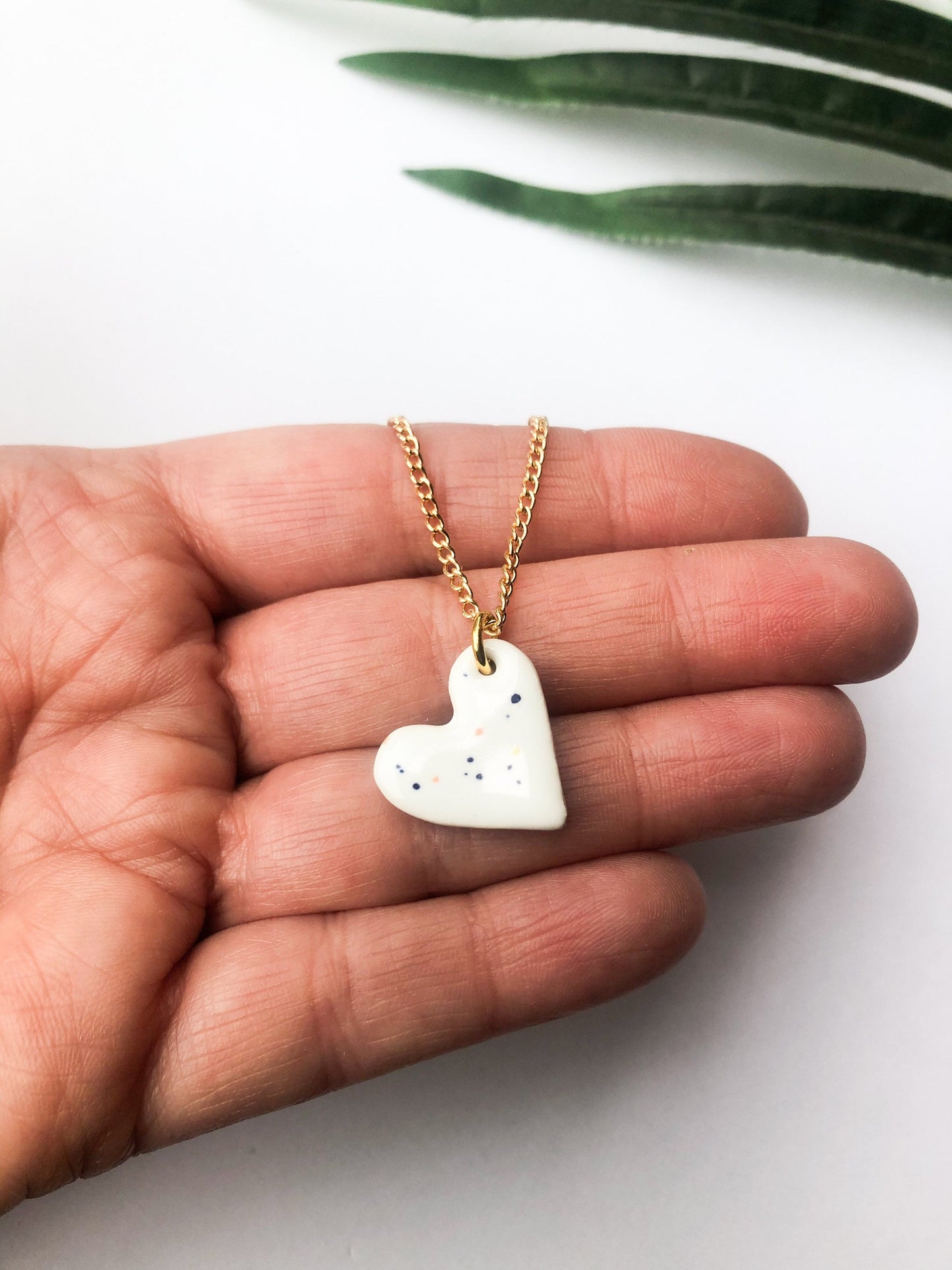 Speckled White small heart necklace