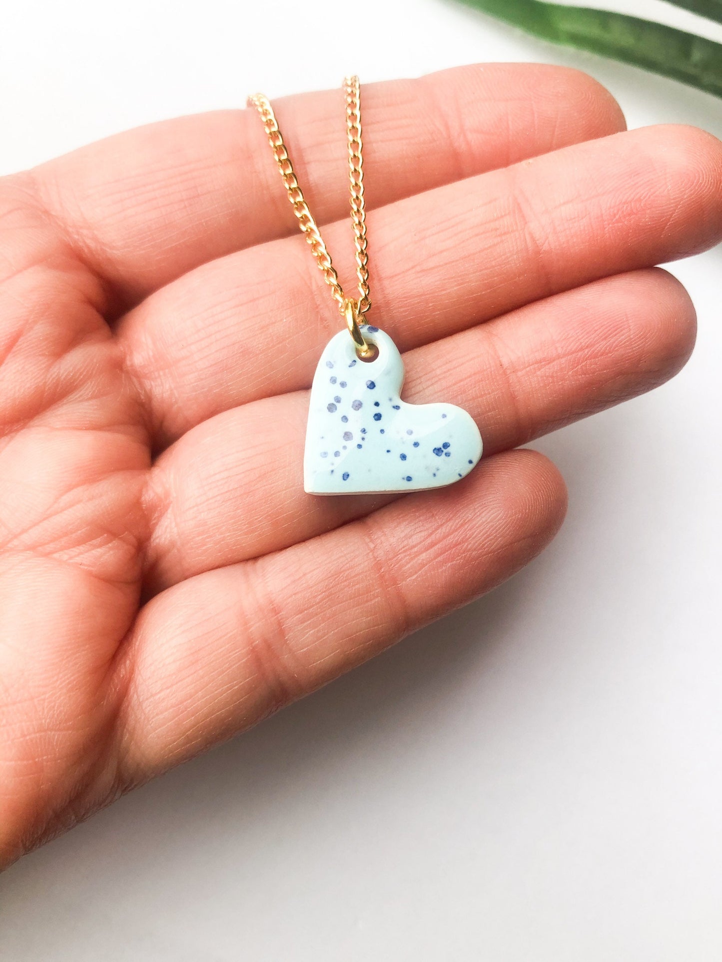 Speckled Sky Blue small heart necklace