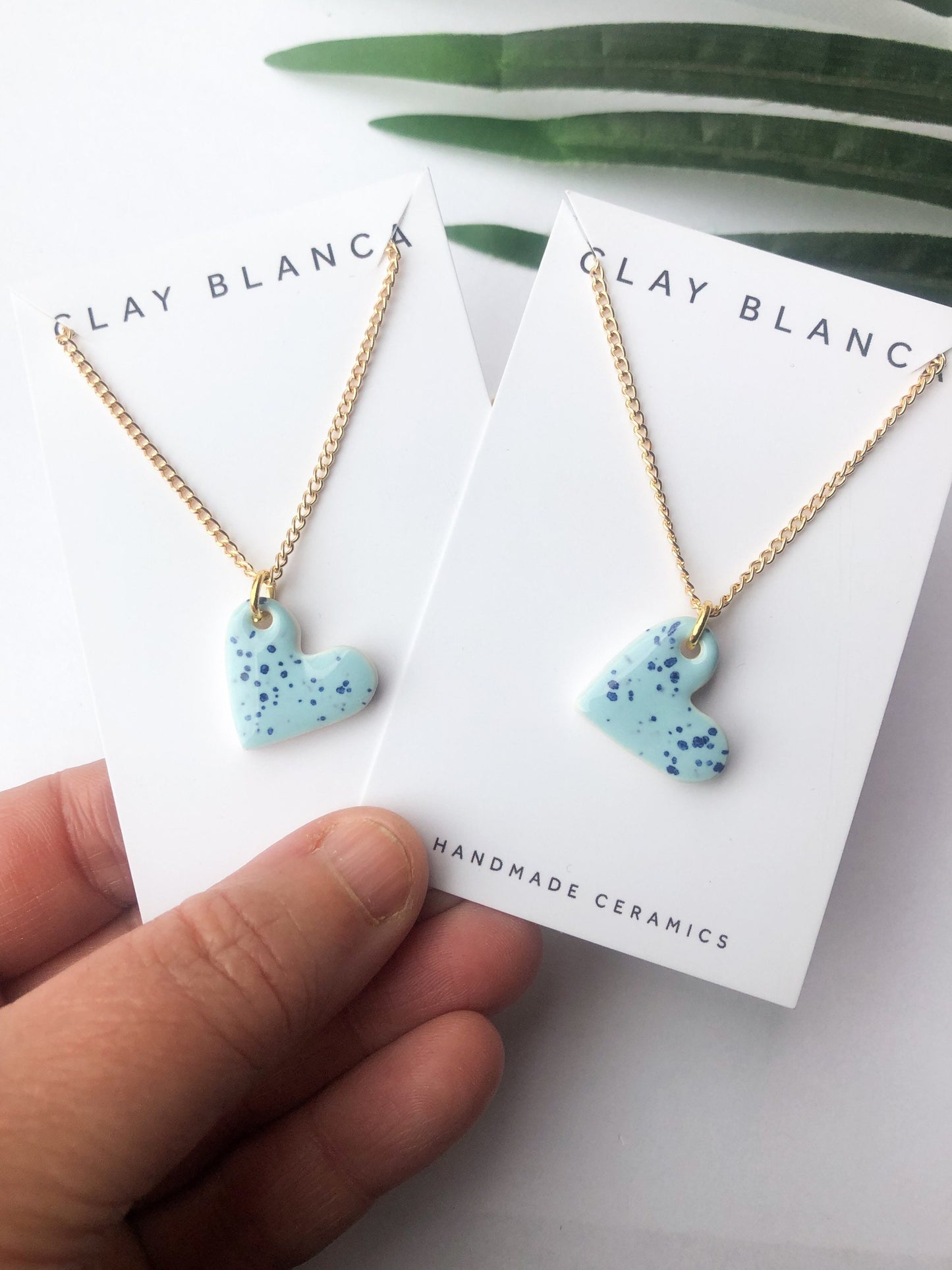 Speckled Sky Blue small heart necklace