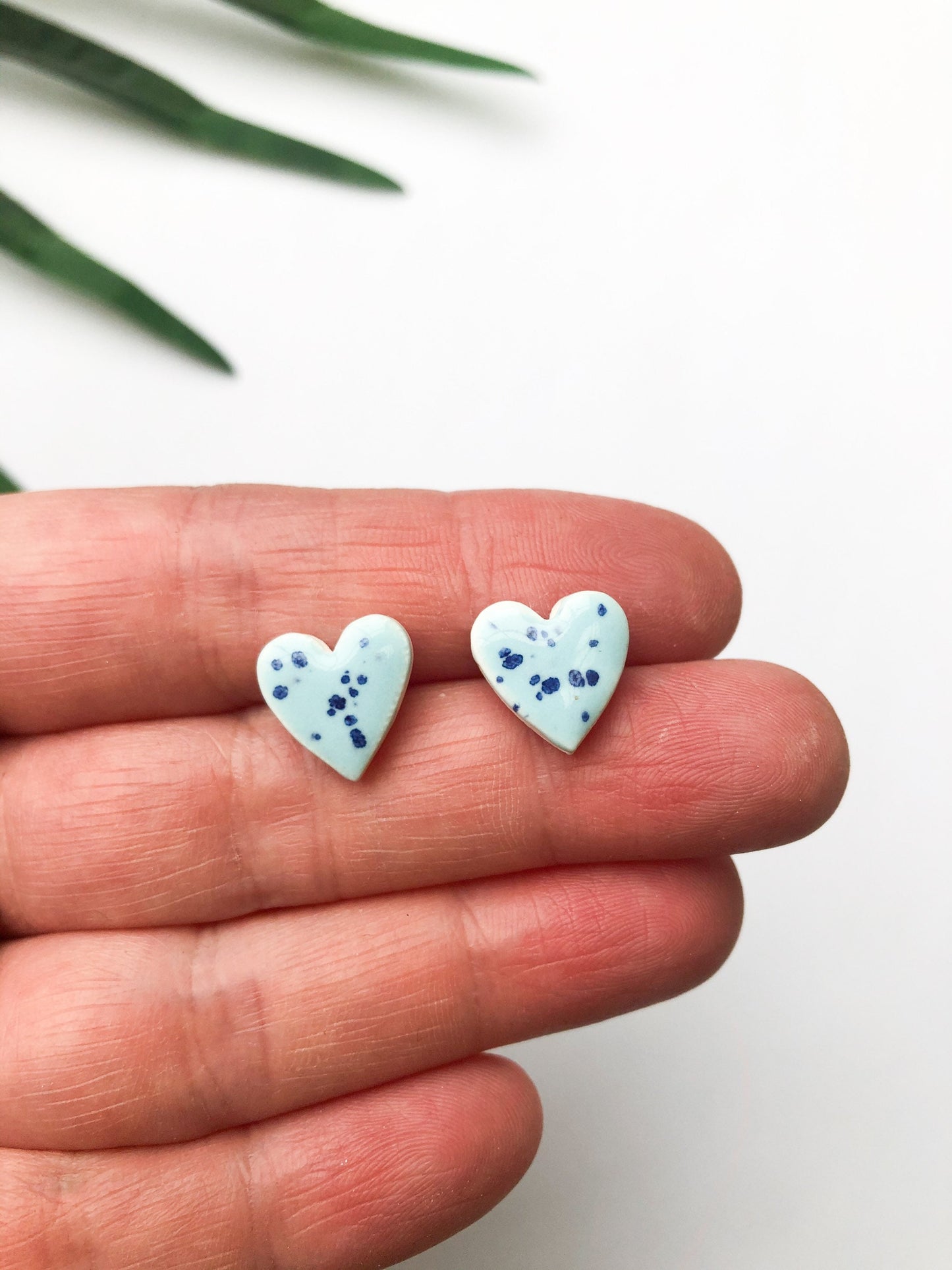 Speckled Sky Blue heart studs