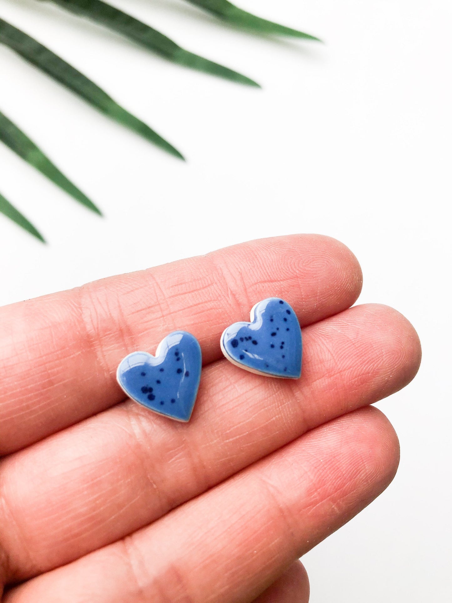 Speckled Blue heart studs
