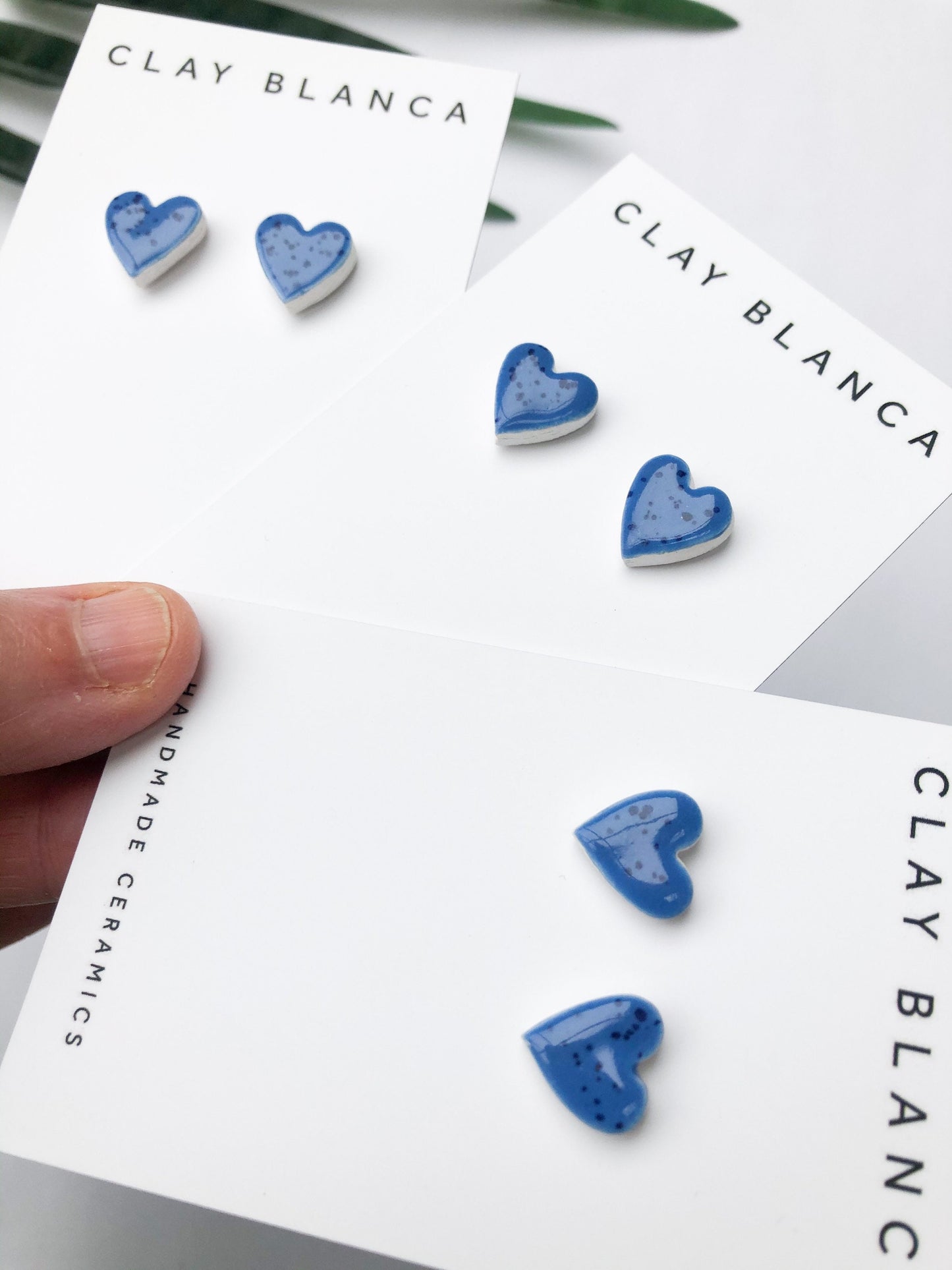 Speckled Blue heart studs