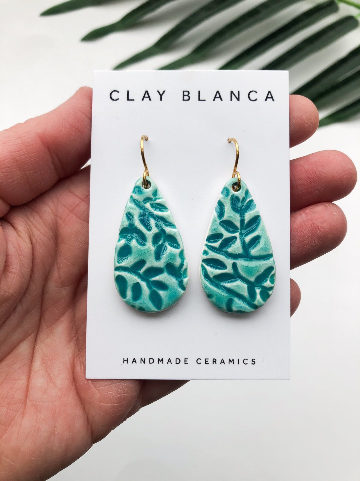 Turquoise Green - teardrop leaf dangles