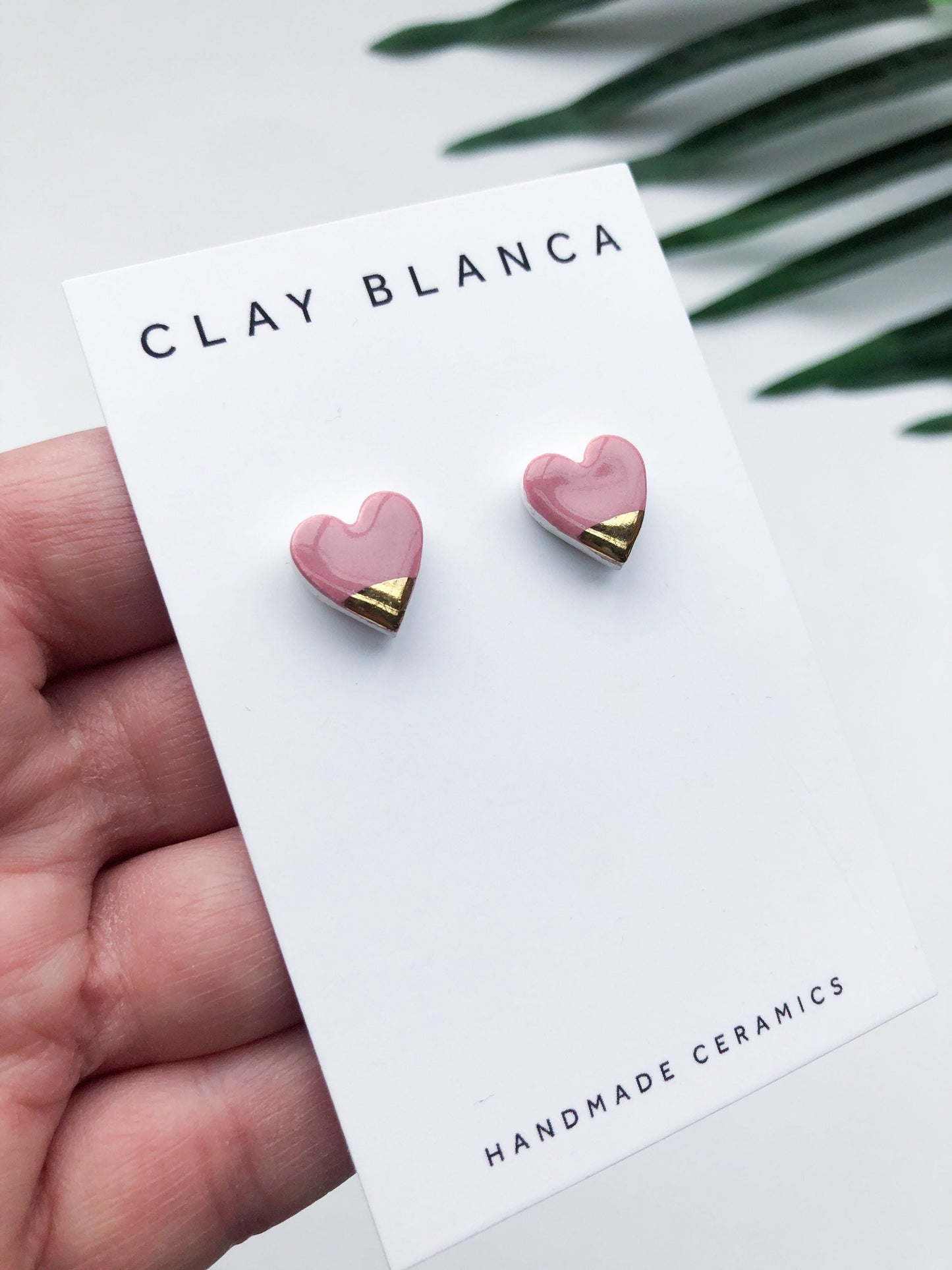 Dusty Rose heart studs with gold tips