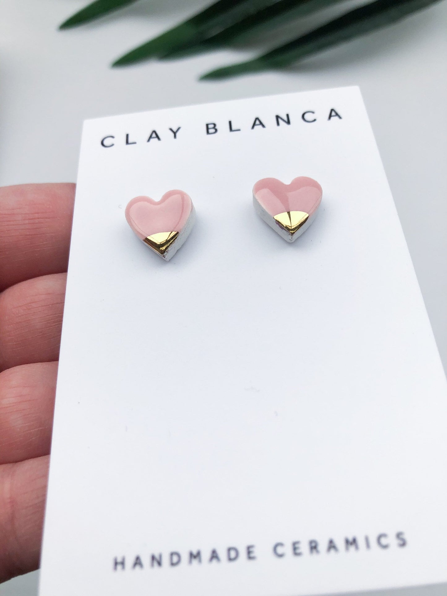 Light Pink heart studs with gold tip