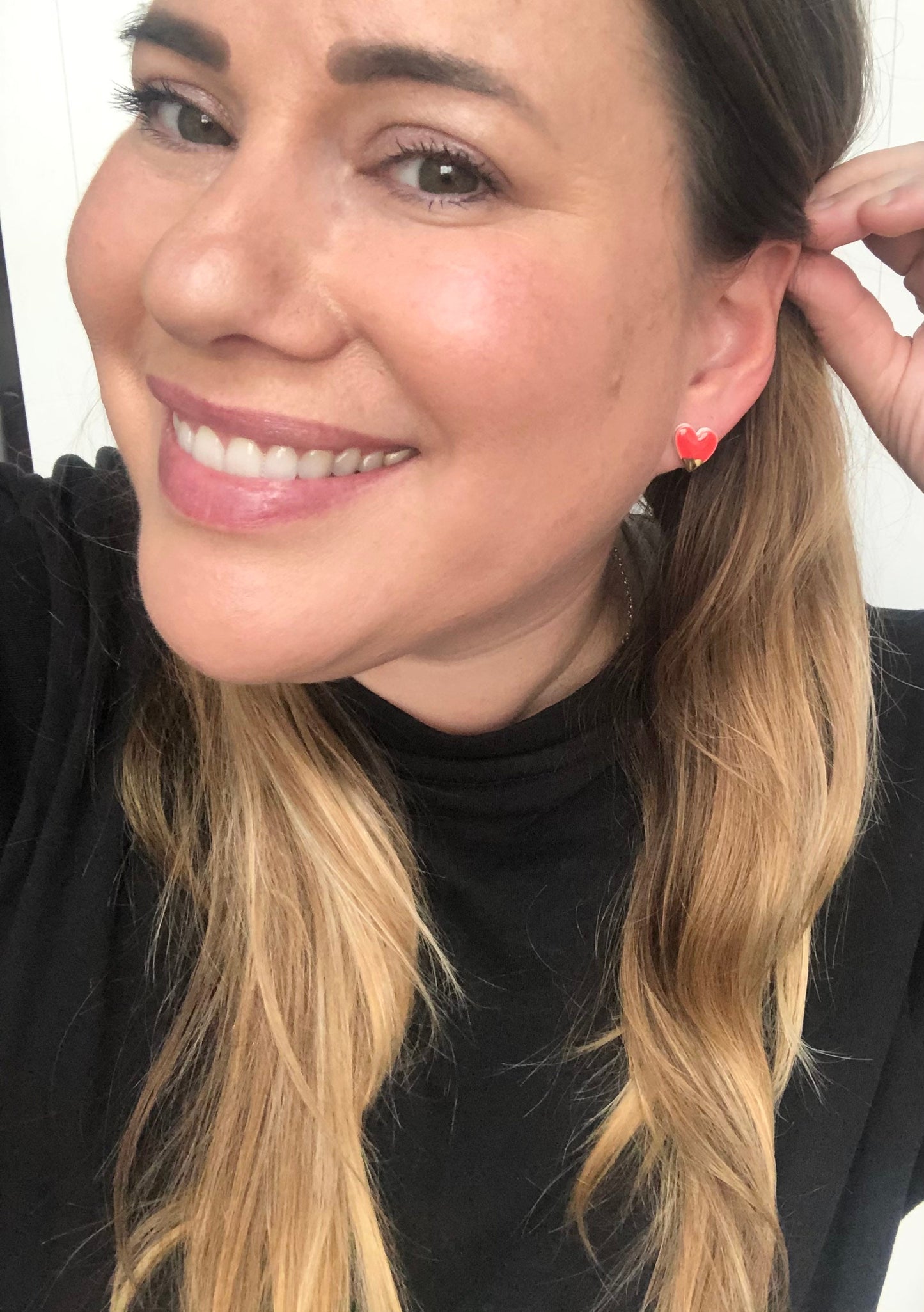 Watermelon Red heart studs with gold tips