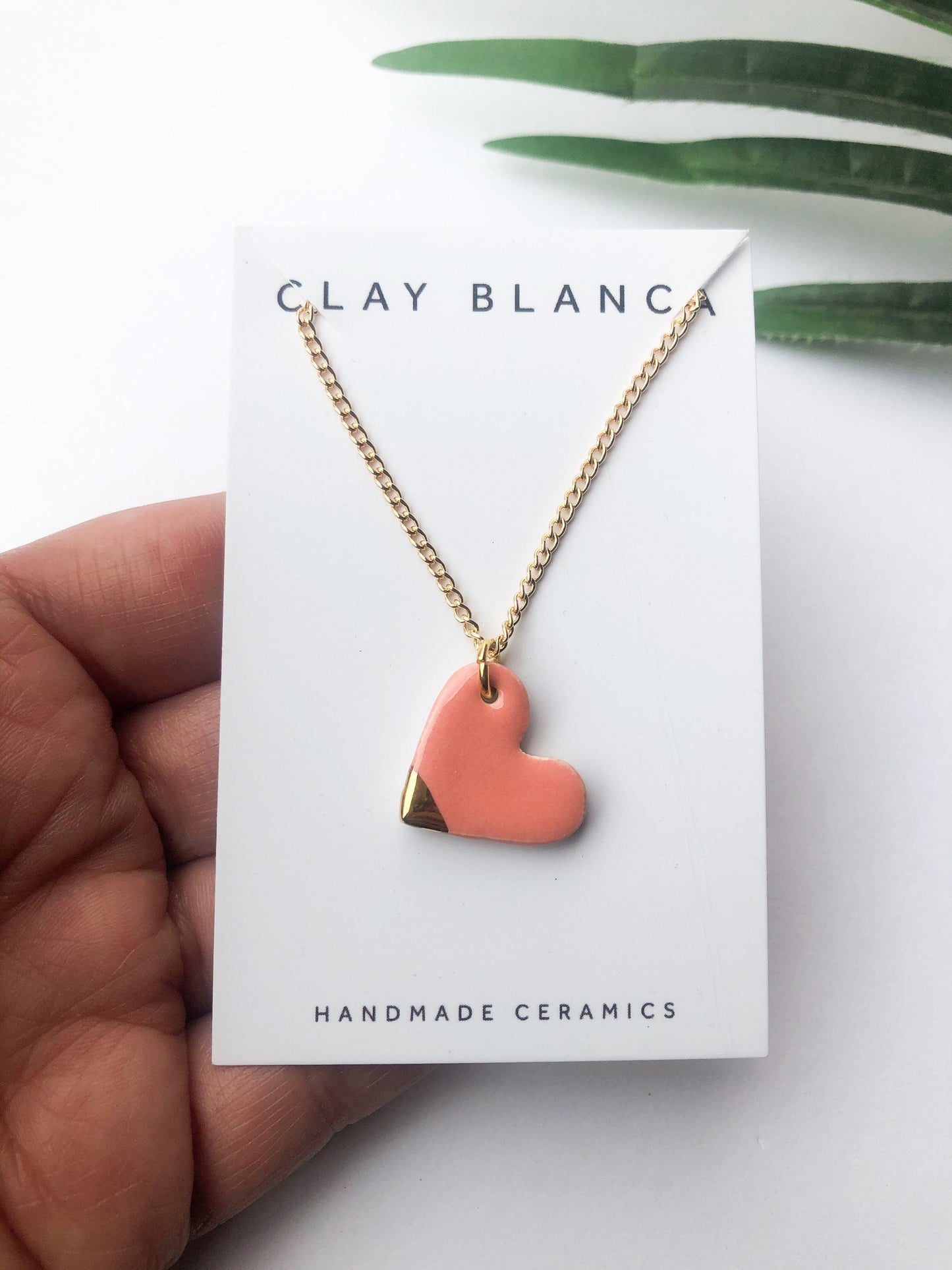 Peachy Pink small heart necklace with gold tip