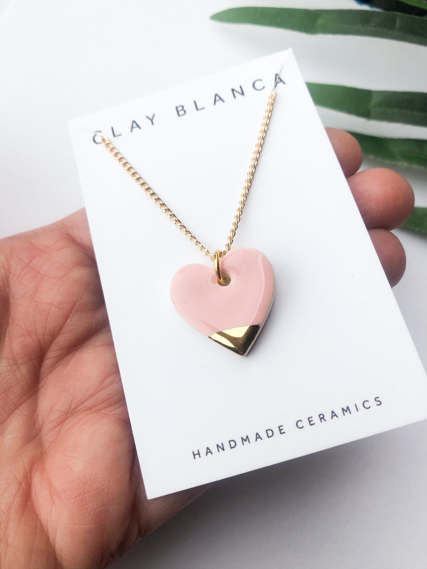 Light Pink large heart necklace with gold tips