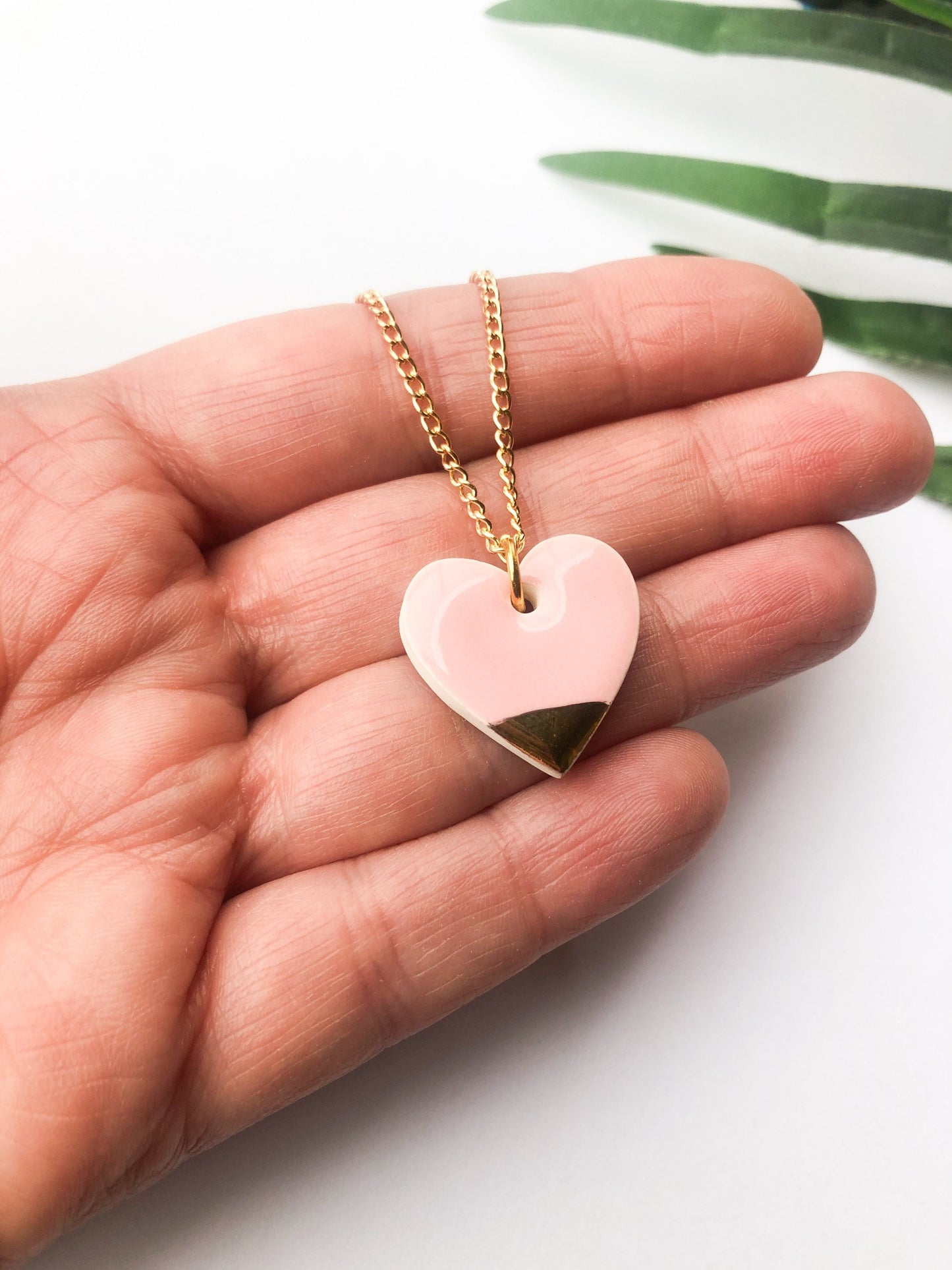 Light Pink large heart necklace with gold tips