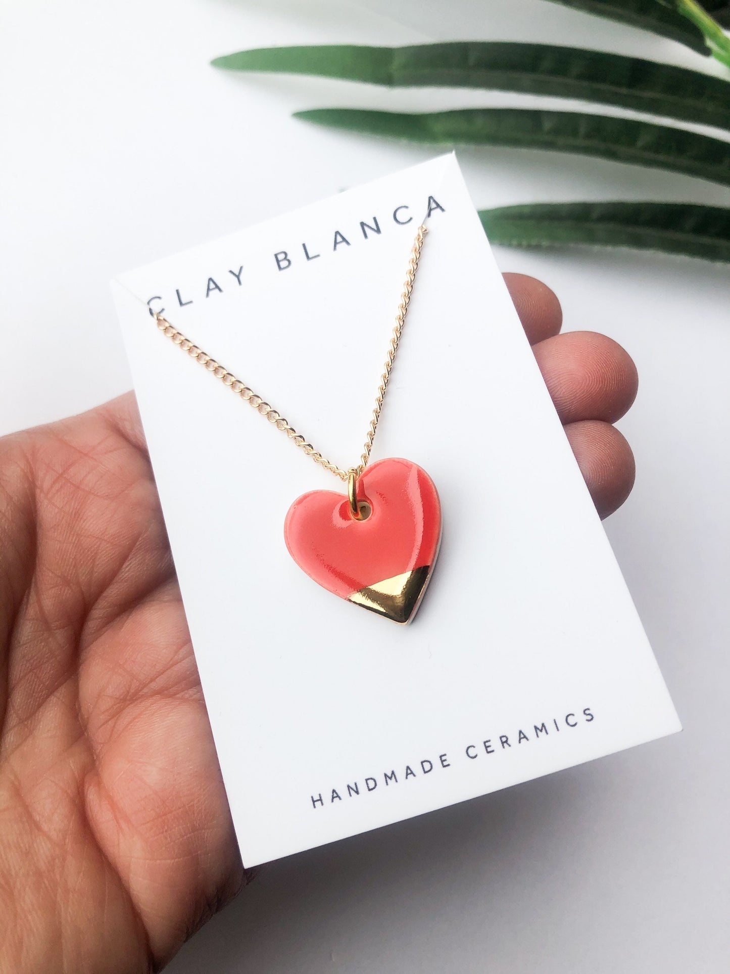Strawberry Red large heart necklace with gold tip