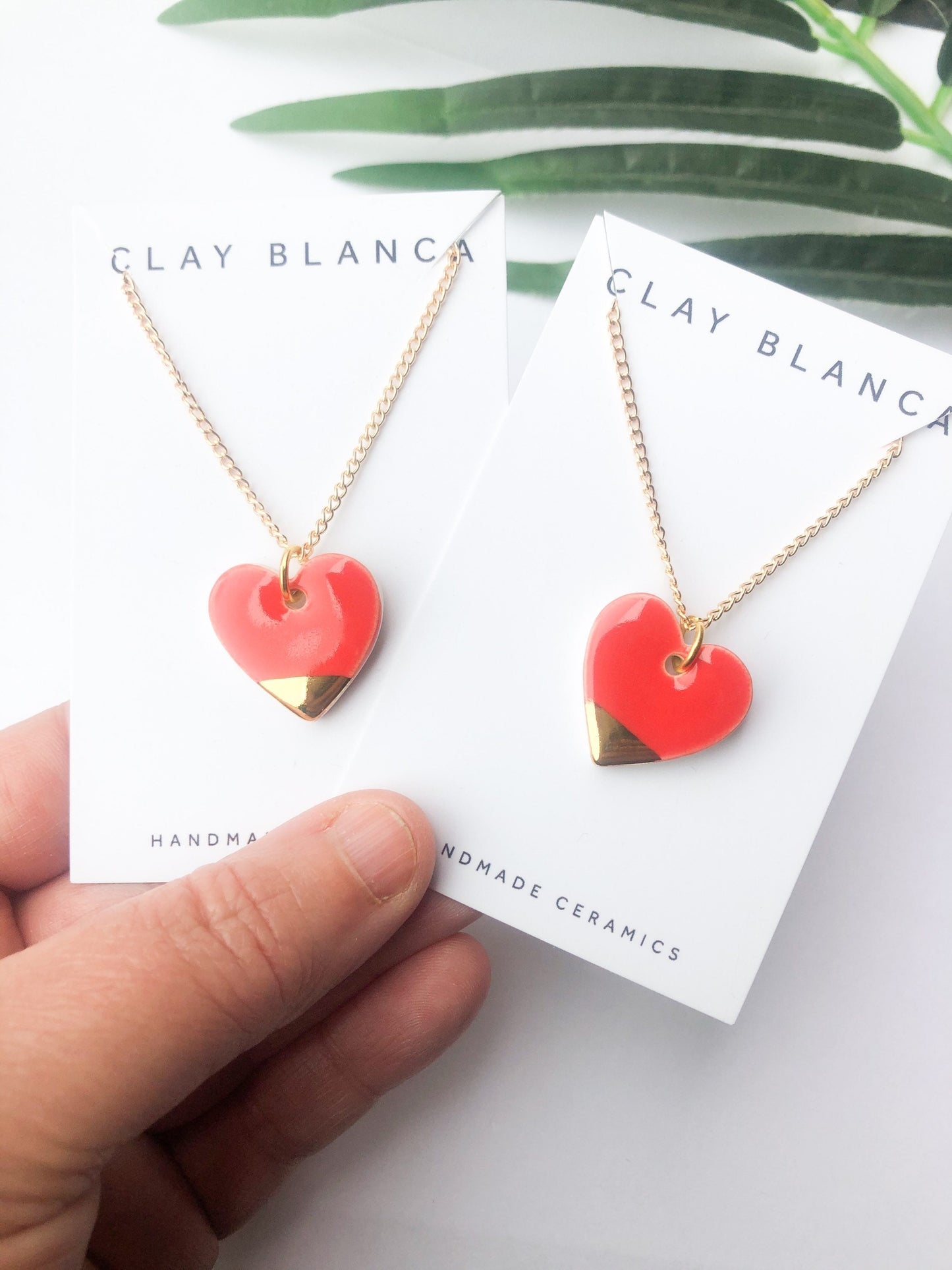 Strawberry Red large heart necklace with gold tip