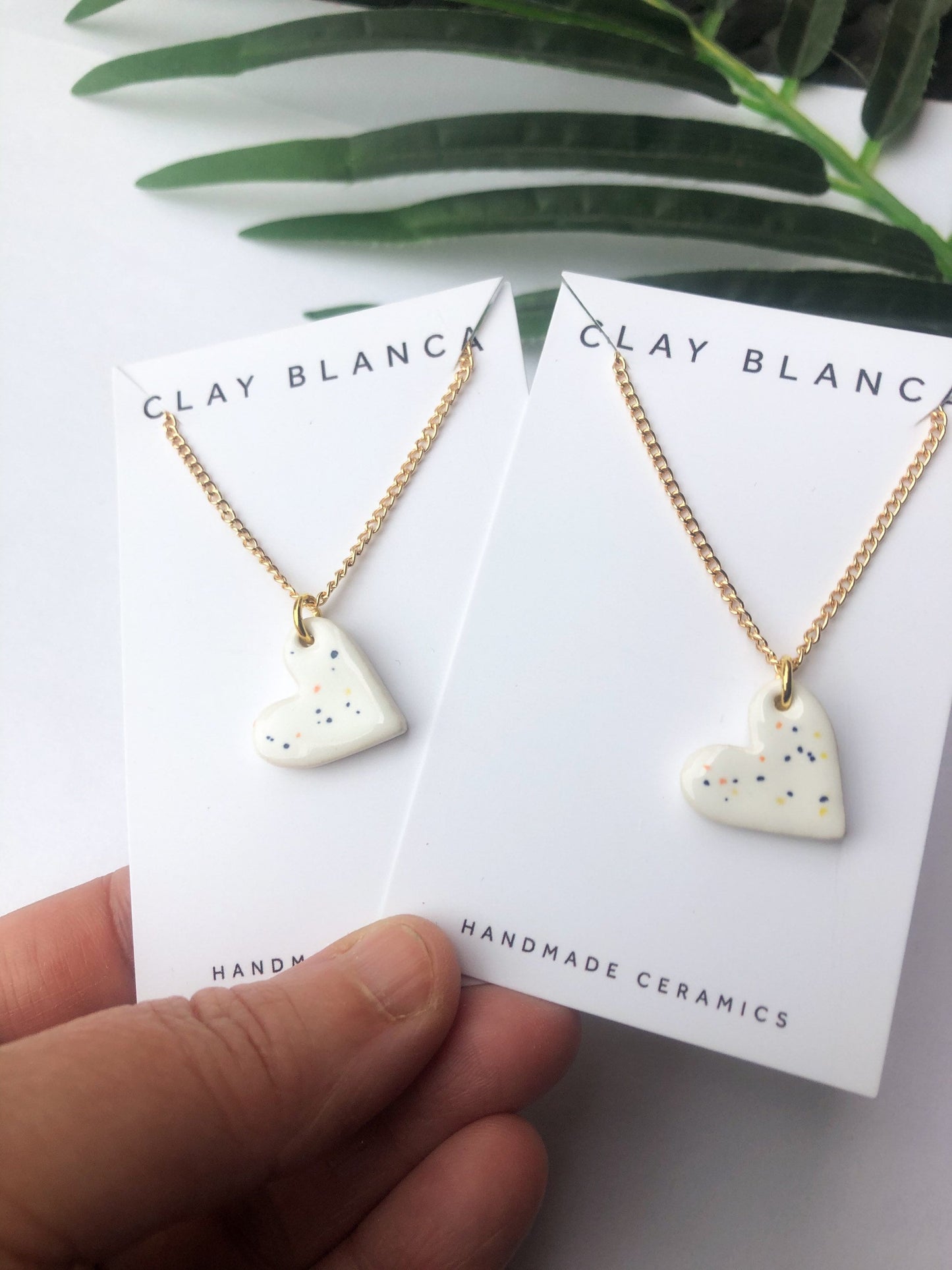 Speckled White small heart necklace