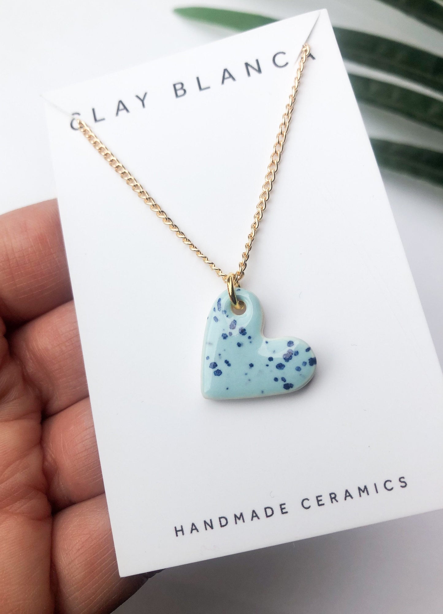 Speckled Sky Blue small heart necklace