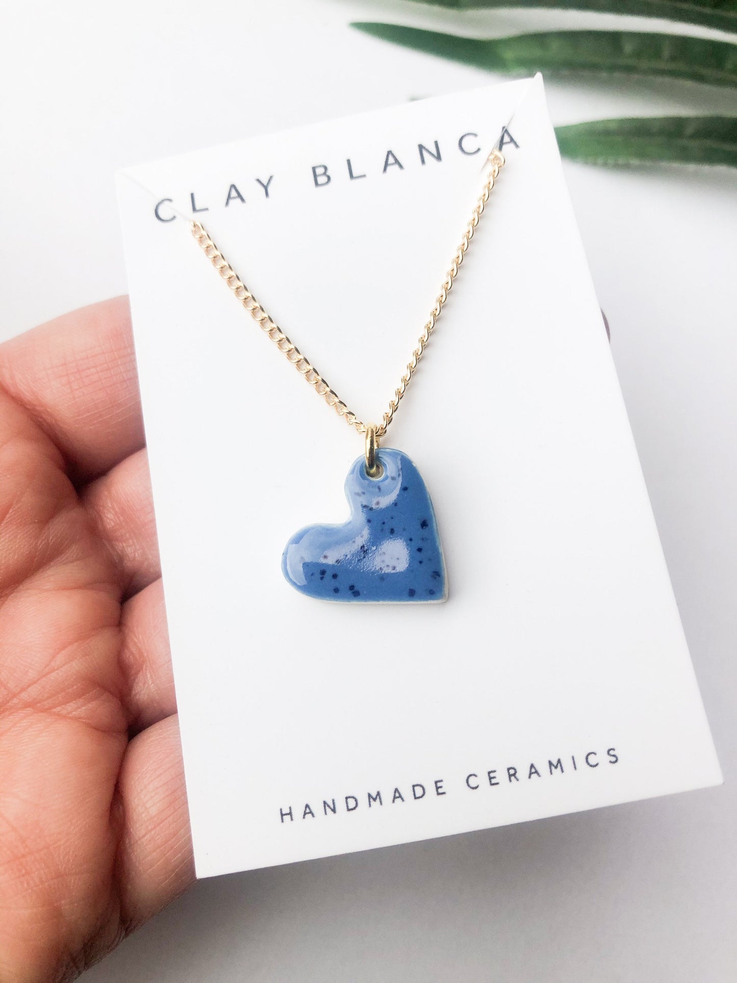 Speckled Blue small heart necklace