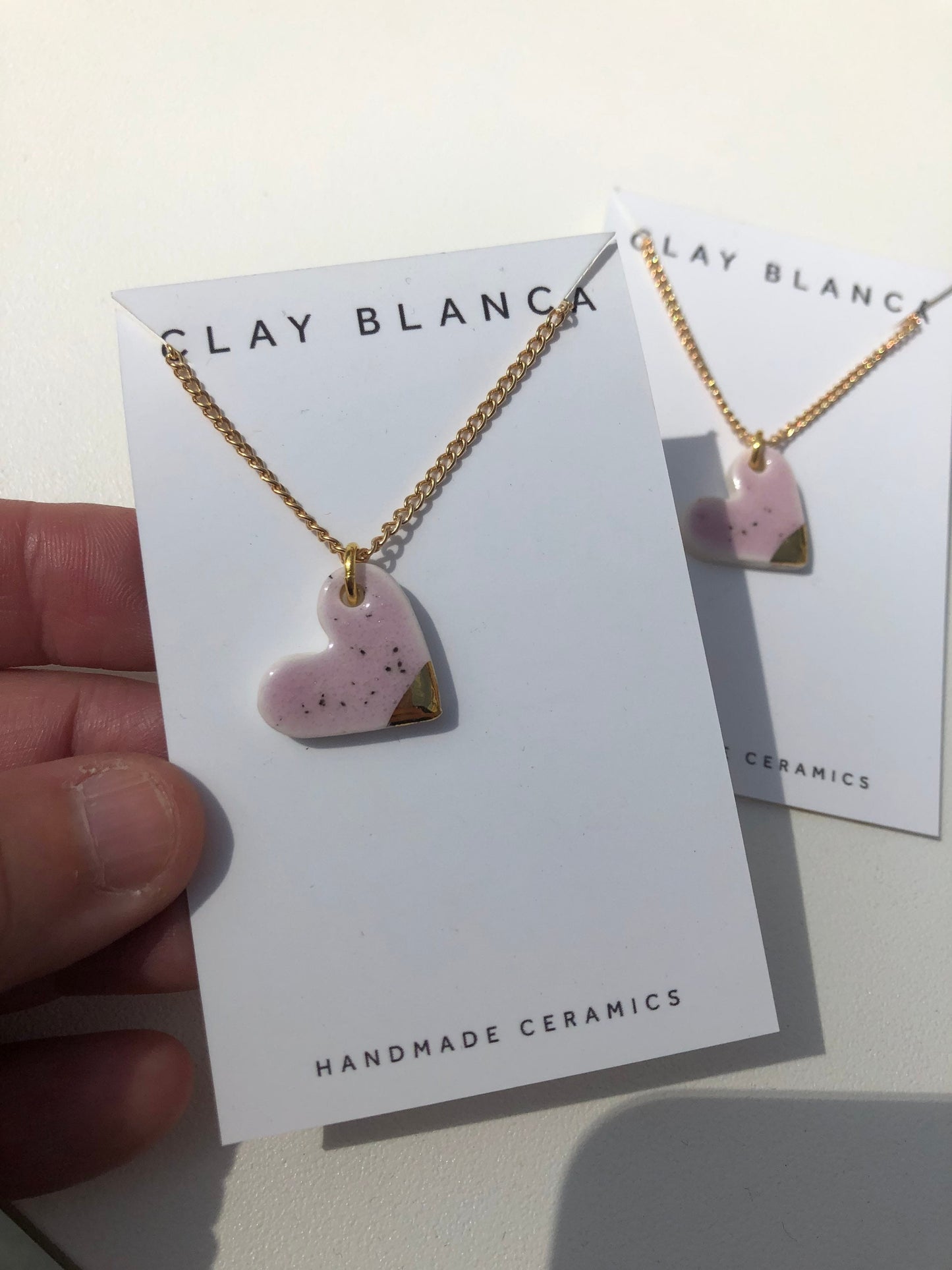 Speckled Lilac small heart necklace with gold tip