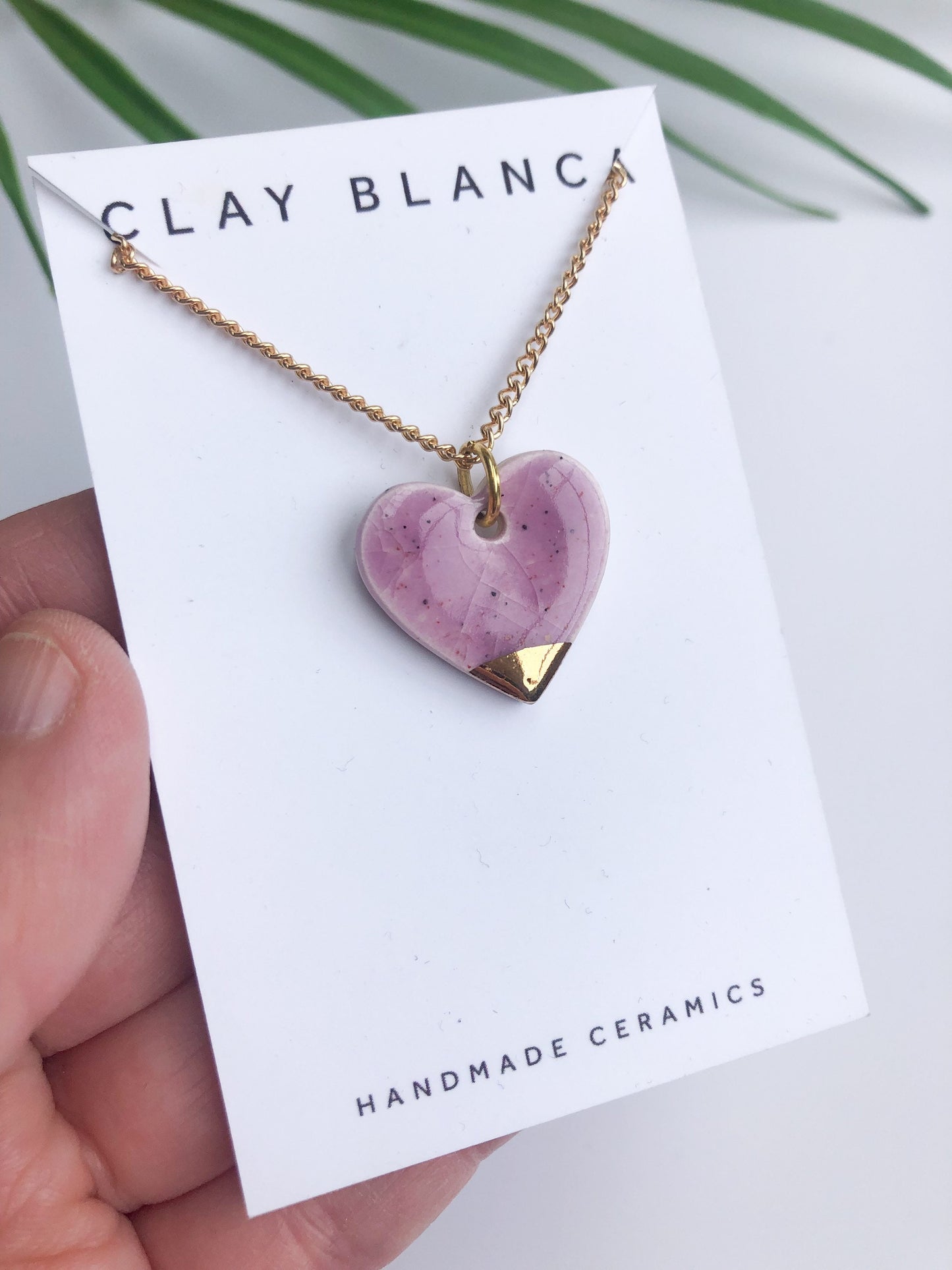 Speckled Lilac large heart necklace with gold tip