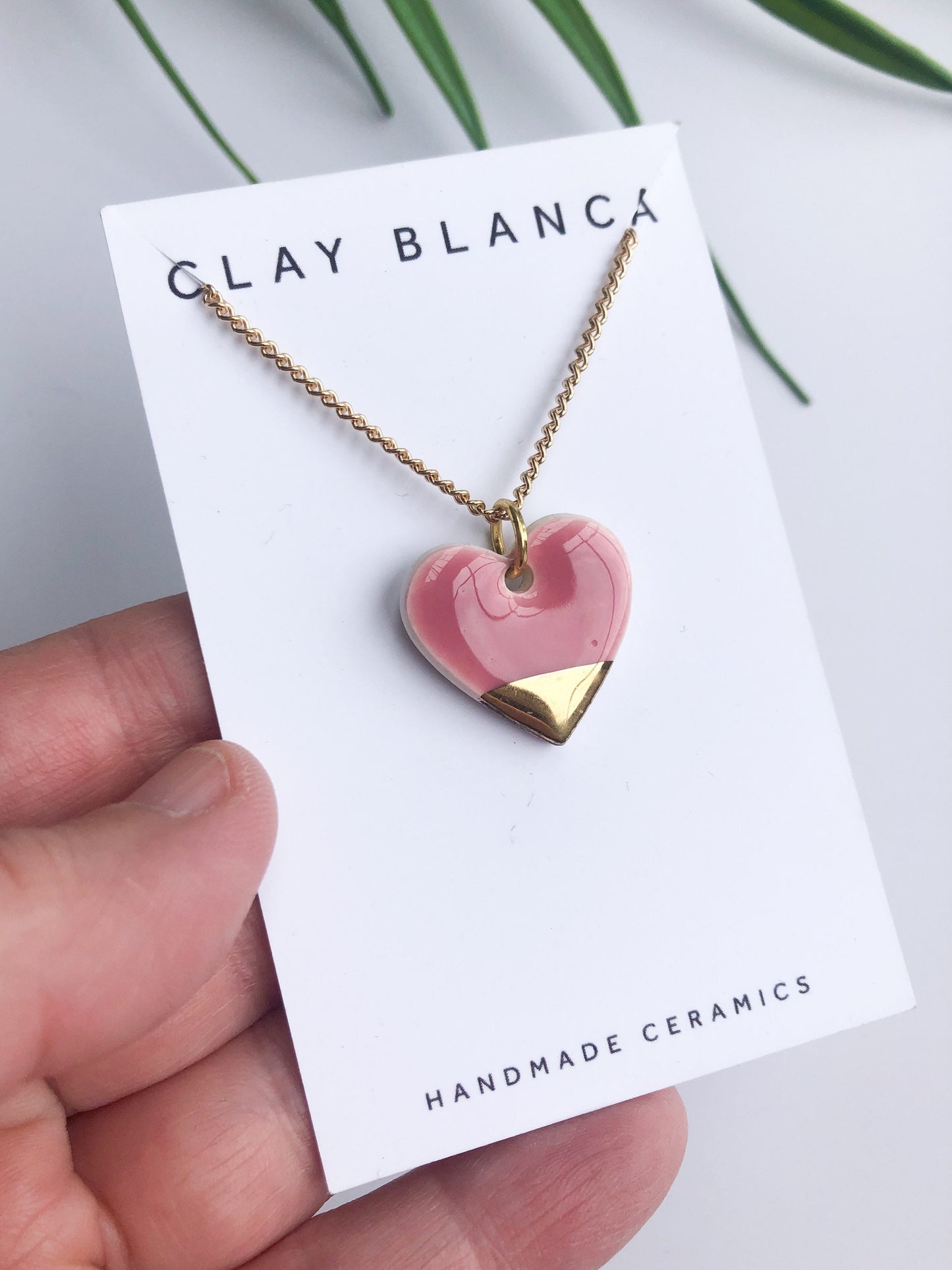 Pink large heart necklace with gold tip