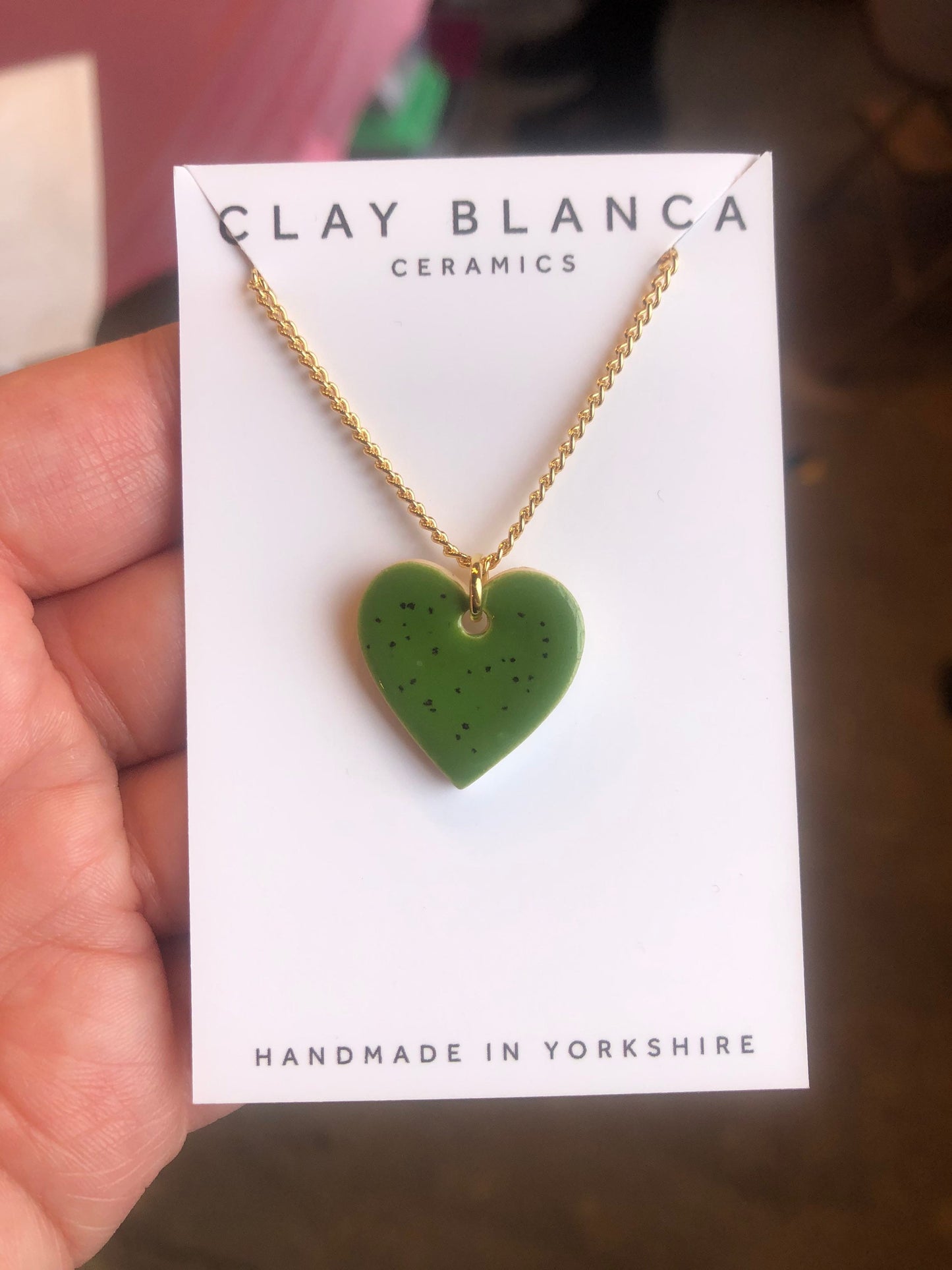 Speckled Dark Green large heart necklace