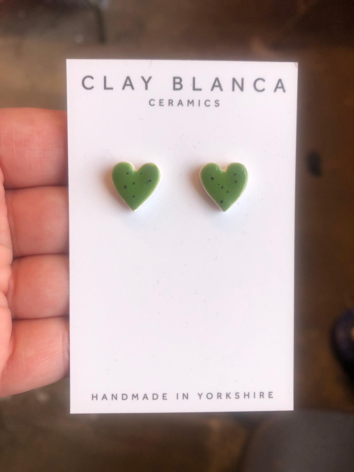 Speckled Dark Green heart studs